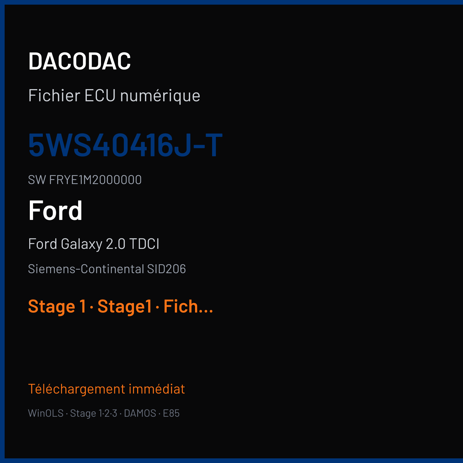 Ford Galaxy 2.0 TDCI (2007) — Siemens-Continental SID206 — 5WS40416J-T · FRYE1M2000000 — Stage 1