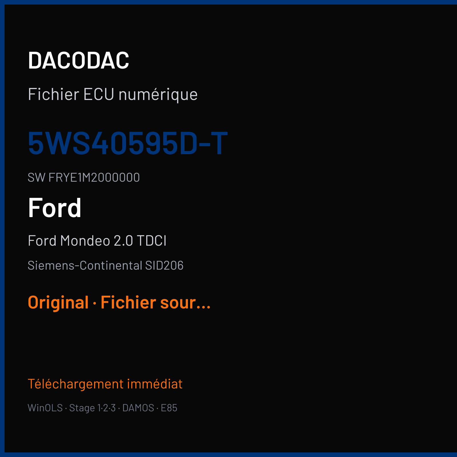 Ford Mondeo 2.0 TDCI (2008) — Siemens-Continental SID206 — 5WS40595D-T · FRYE1M2000000 — Original
