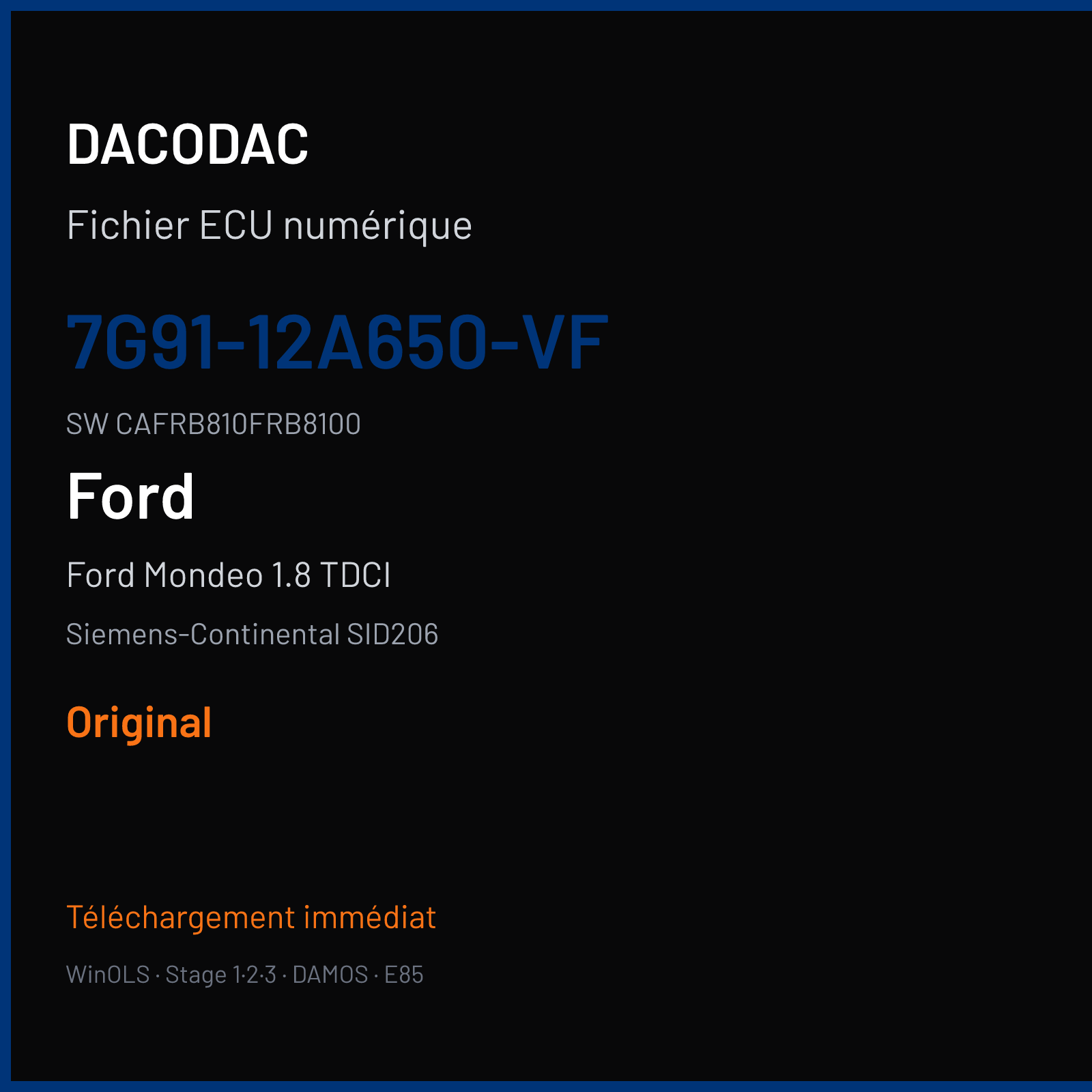 Ford Mondeo 1.8 TDCI 125 ch (2006) — Siemens-Continental SID206 — 7G91-12A650-VF · CAFRB810FRB8100 · FRBE081000000 — Original