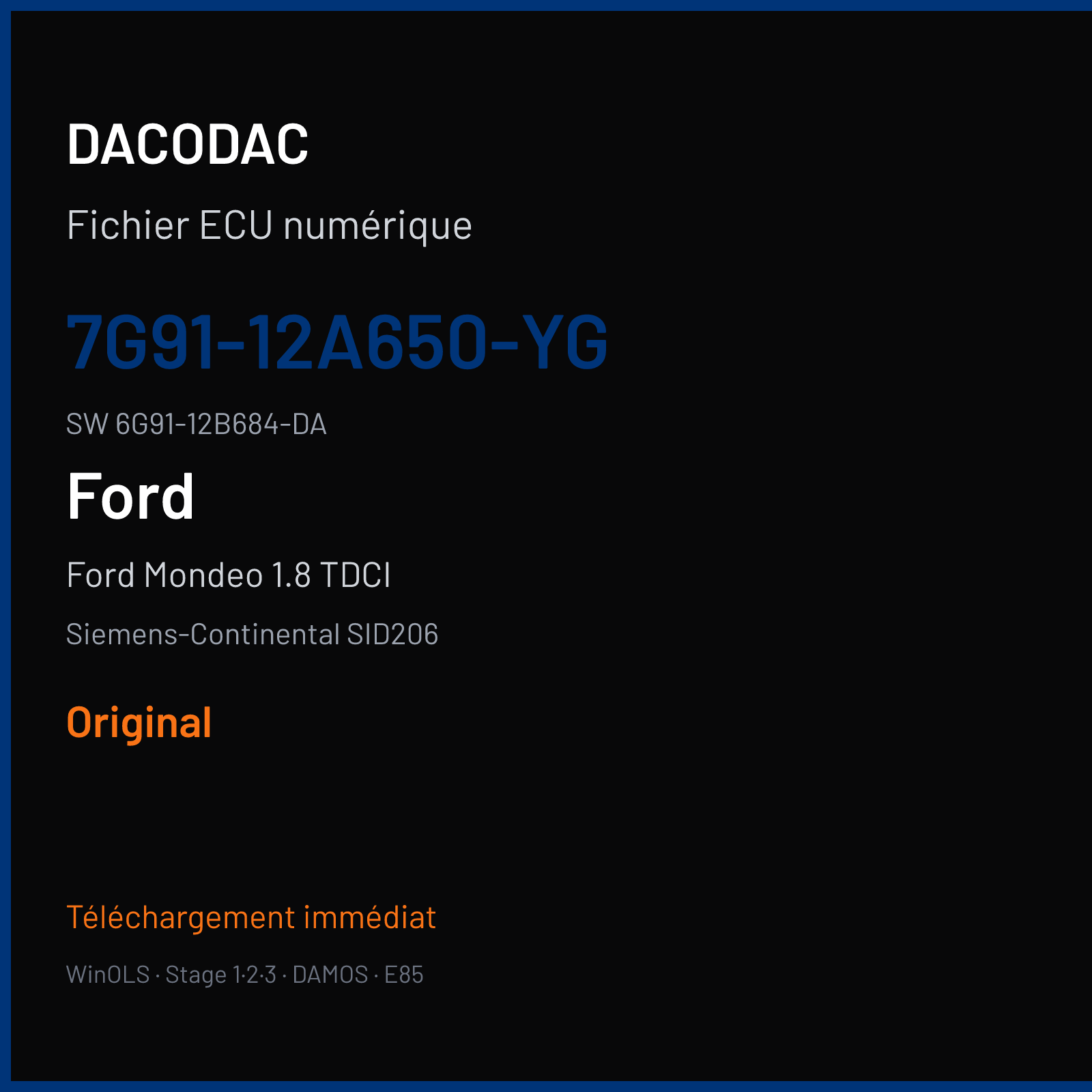 Ford Mondeo 1.8 TDCI 125 ch (2008) — Siemens-Continental SID206 — 7G91-12A650-YG · 6G91-12B684-DA · FRBE080000000 — Original