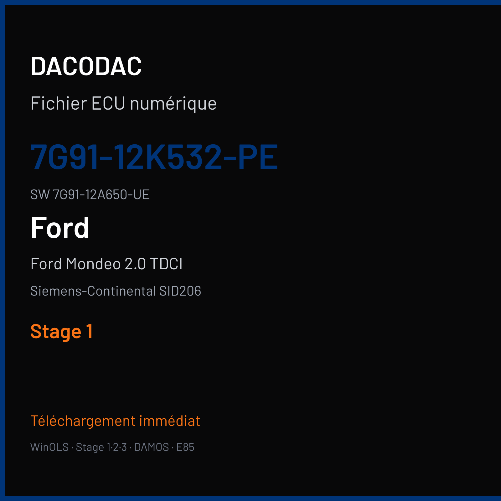 Ford Mondeo 2.0 TDCI 140 ch (2007) — Siemens-Continental SID206 — 7G91-12K532-PE · 7G91-12A650-UE · FRBE065000000 — Stage 1