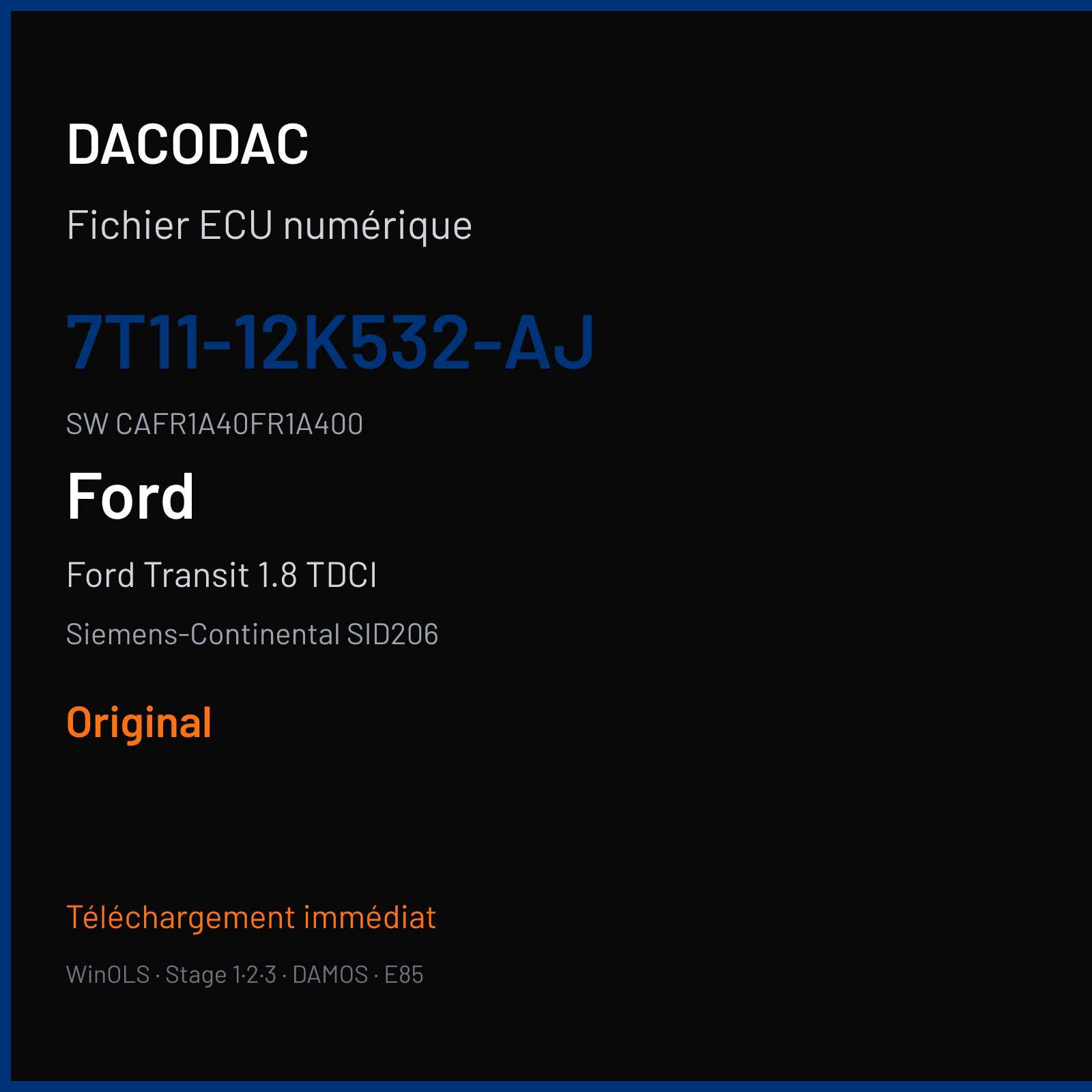 Ford Transit 1.8 TDCI 110 ch (2009) — Siemens-Continental SID206 — 7T11-12K532-AJ · CAFR1A40FR1A400 · FR1D0A4000000 — Original