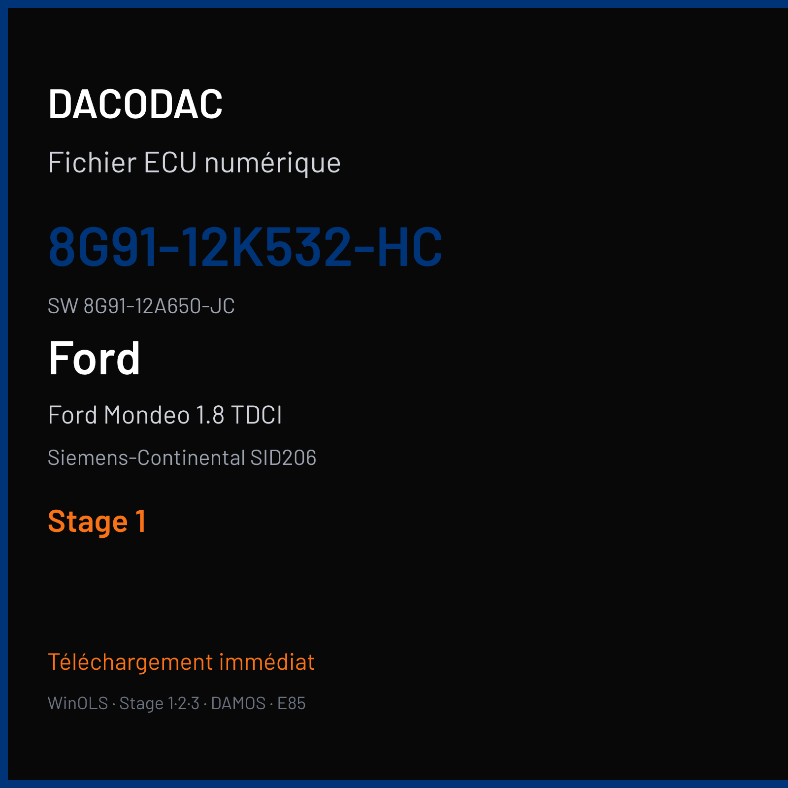 Ford Mondeo 1.8 TDCI 125 ch (2009) — Siemens-Continental SID206 — 8G91-12K532-HC · 8G91-12A650-JC · FRBE085000000 — Stage 1