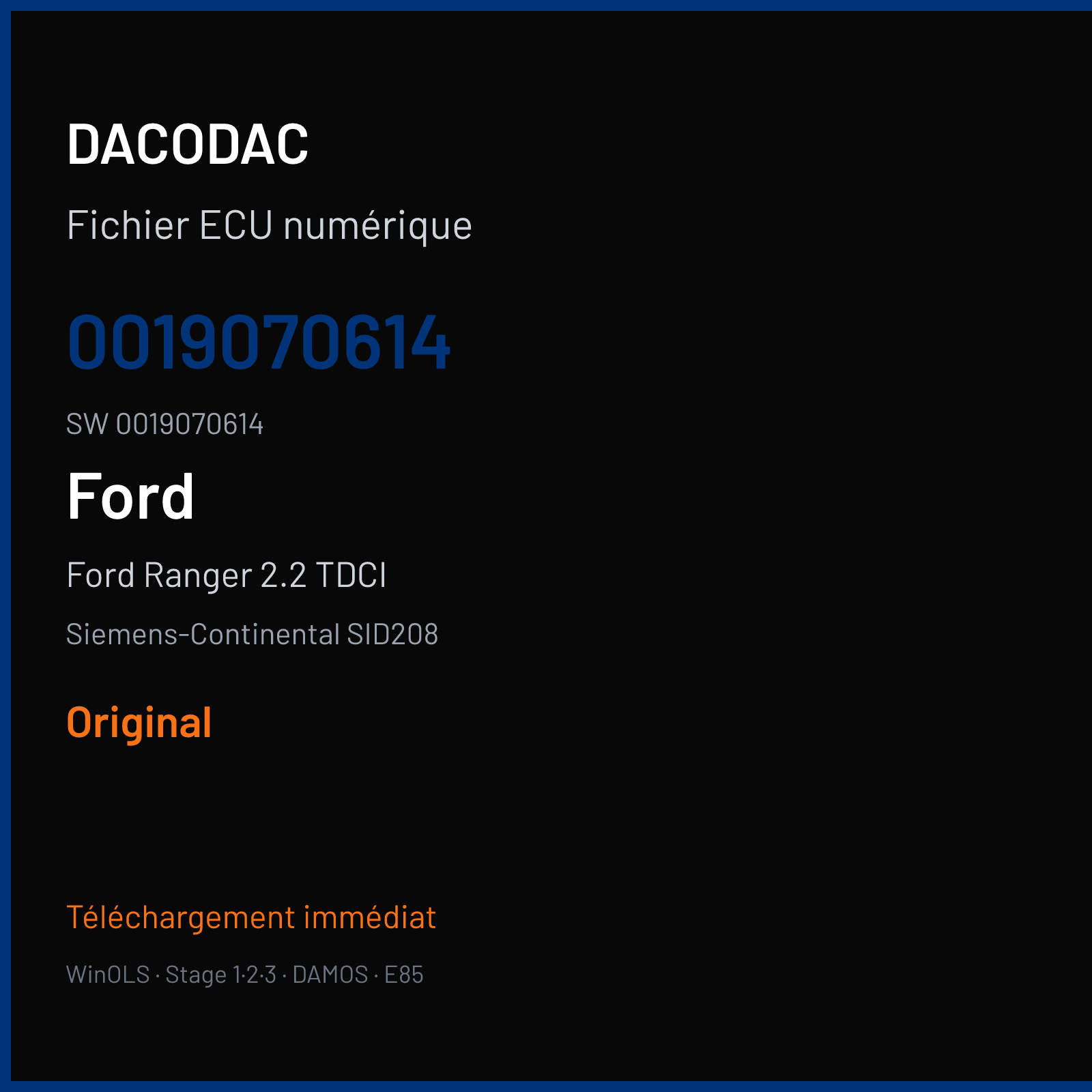 Ford Ranger 2.2 TDCI 125 ch (2015) — Siemens-Continental SID208 — 0019070614 · 0019070614 · FRQ6195000000 — Original