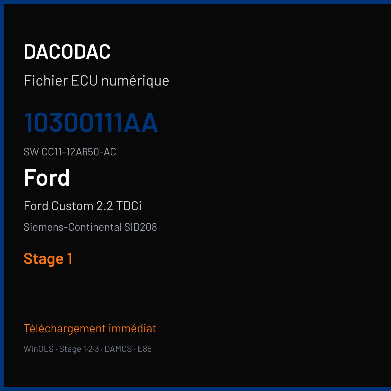 Ford Custom 2.2 TDCi 125 ch (2012) — Siemens-Continental SID208 — 10300111AA · CC11-12A650-AC · FRQ61B2000000 — Stage 1