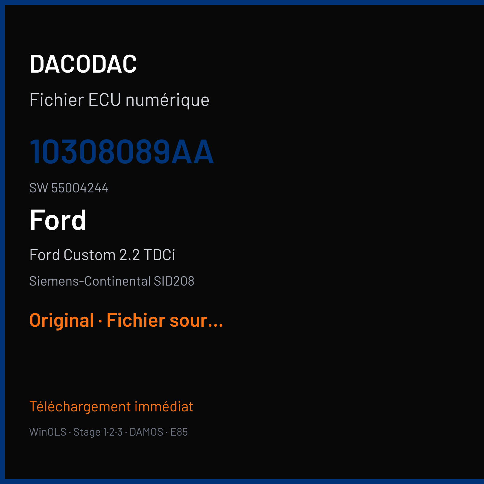 Ford Custom 2.2 TDCi 101 ch (2016) — Siemens-Continental SID208 — 10308089AA · 55004244 · FRQ61C0000000 — Original