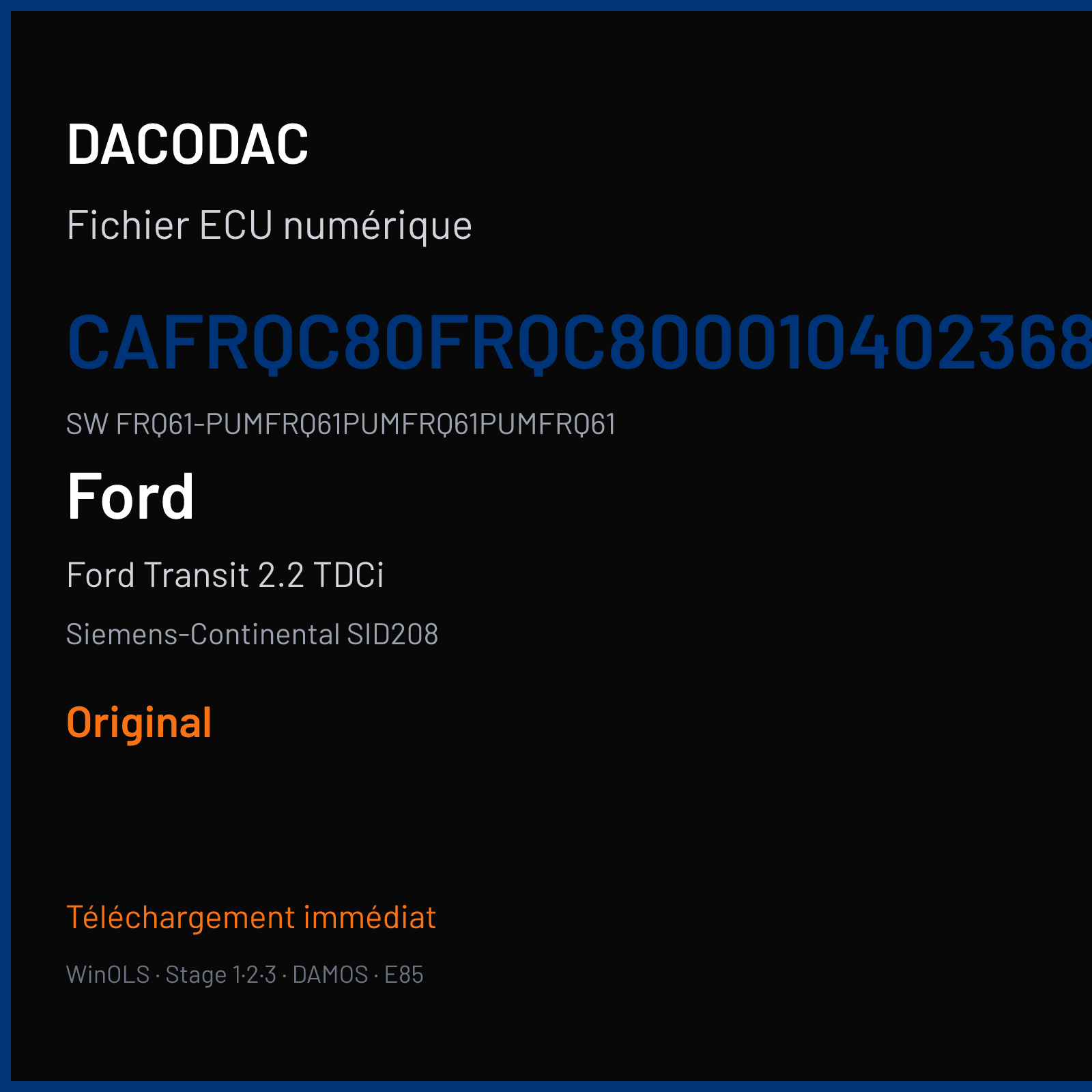 Ford Transit 2.2 TDCi 100 ch (2013) — Siemens-Continental SID208 — CAFRQC80FRQC800010402368AA · FRQ61-PUMFRQ61PUMFRQ61PUMFRQ61 · FRQ61C8000000 — Original
