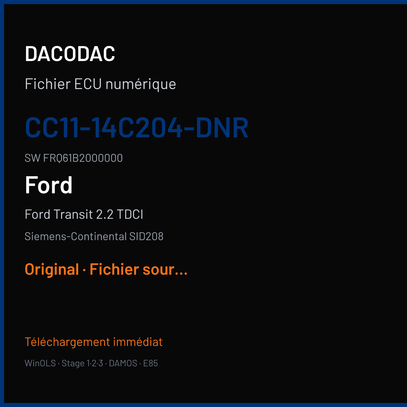 Ford Transit 2.2 TDCI (2012) — Siemens-Continental SID208 — CC11-14C204-DNR · FRQ61B2000000 — Original