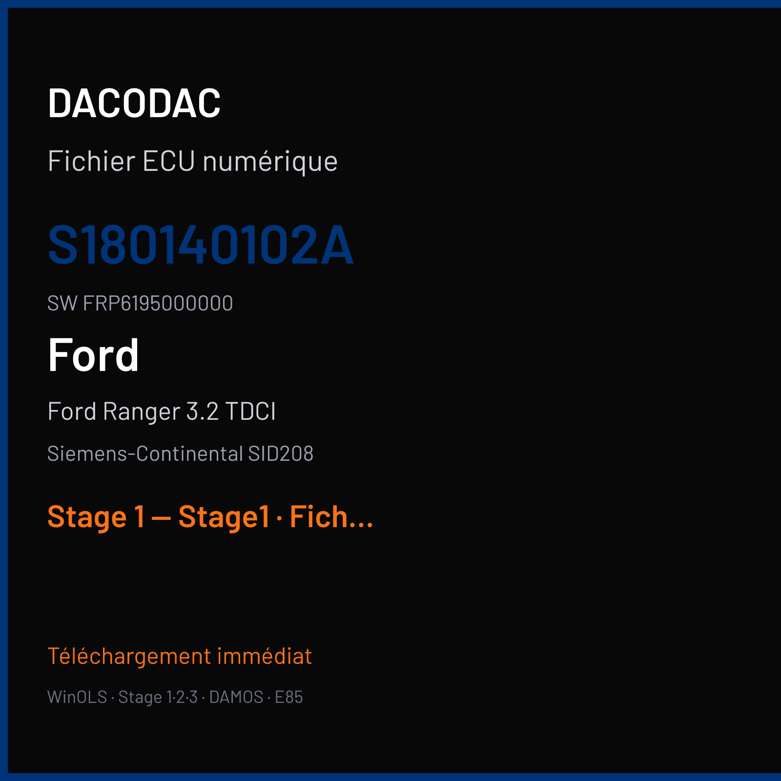 Ford Ranger 3.2 TDCI (2014) — Siemens-Continental SID208 — S180140102A · FRP6195000000 — Stage 1 — Stage1