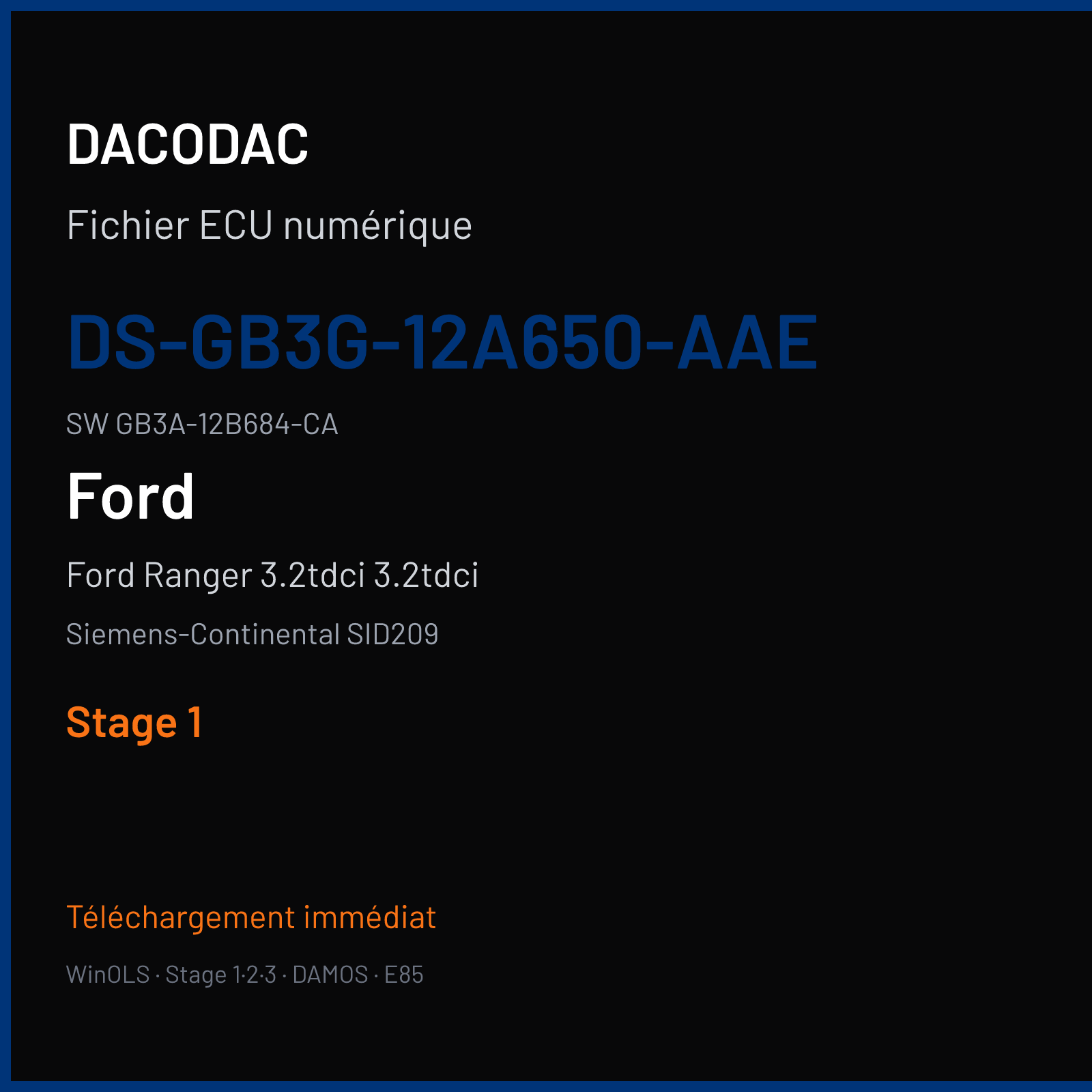 Ford Ranger 3.2tdci 3.2tdci 200 ch (2019) — Siemens-Continental SID209 — DS-GB3G-12A650-AAE · GB3A-12B684-CA · JB3G-12A650-HA — Stage 1