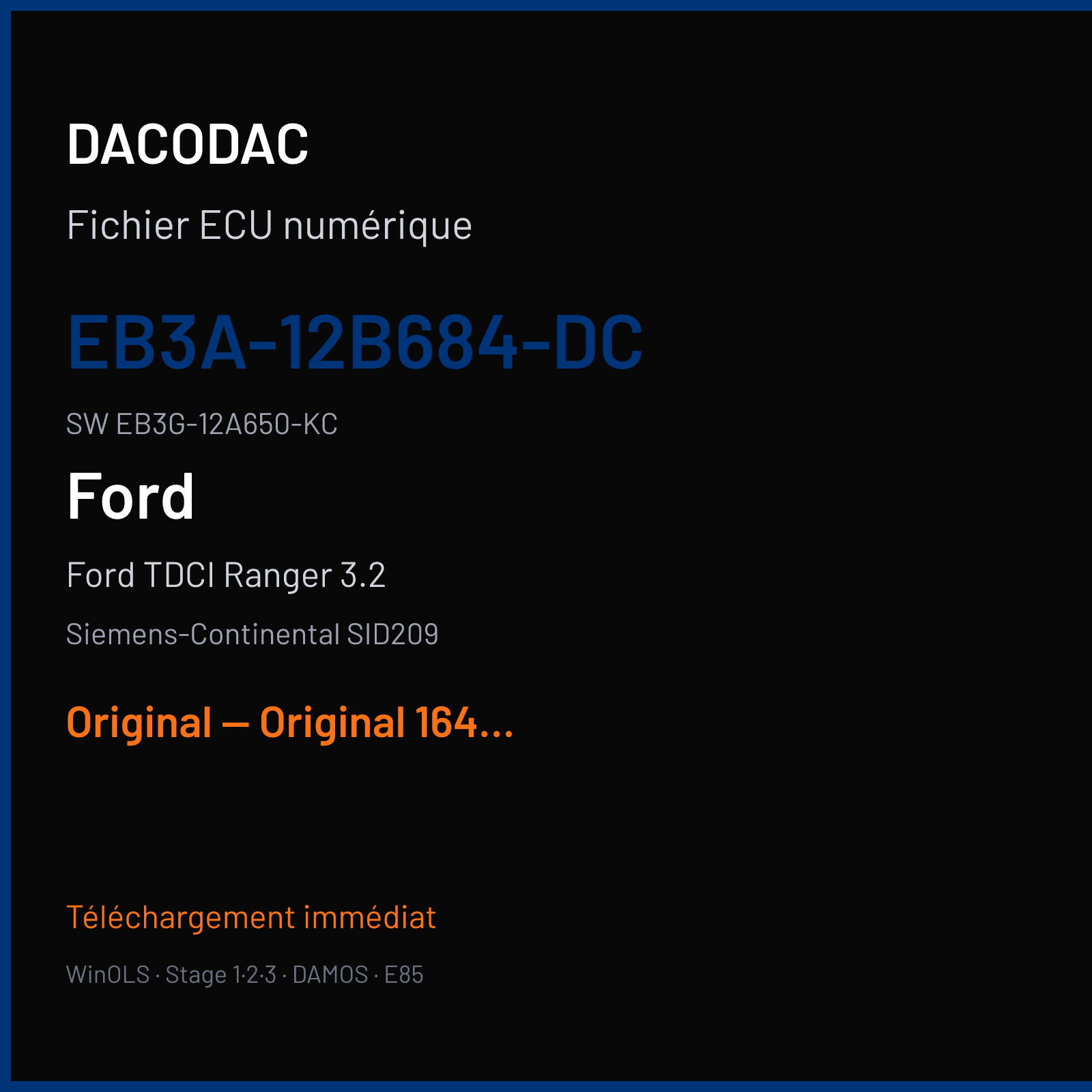Ford TDCI Ranger 3.2 (2015) — Siemens-Continental SID209 — EB3A-12B684-DC · EB3G-12A650-KC — Original — Original 164hp