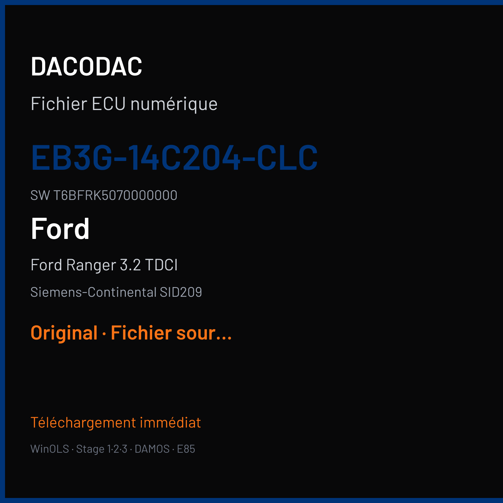 Ford Ranger 3.2 TDCI (2016) — Siemens-Continental SID209 — EB3G-14C204-CLC · T6BFRK5070000000 — Original