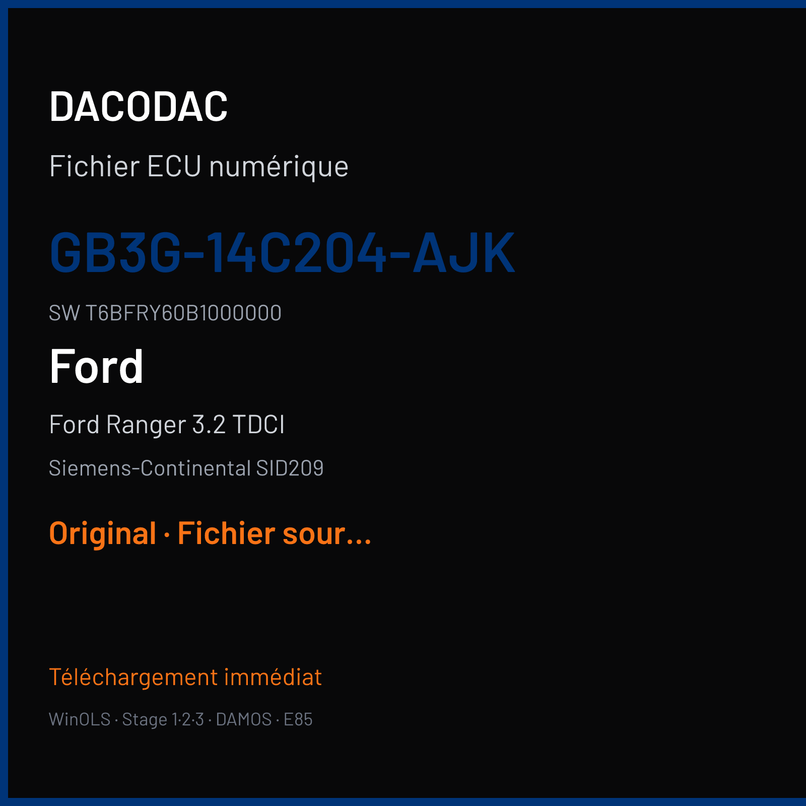 Ford Ranger 3.2 TDCI (2017) — Siemens-Continental SID209 — GB3G-14C204-AJK · T6BFRY60B1000000 — Original