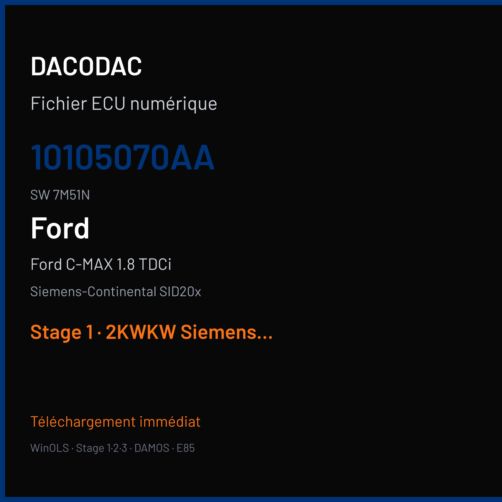 Ford C-MAX 1.8 TDCi 115 ch (2008) — Siemens-Continental SID20x — 10105070AA · 7M51N · FR1D034000000 — Stage 1