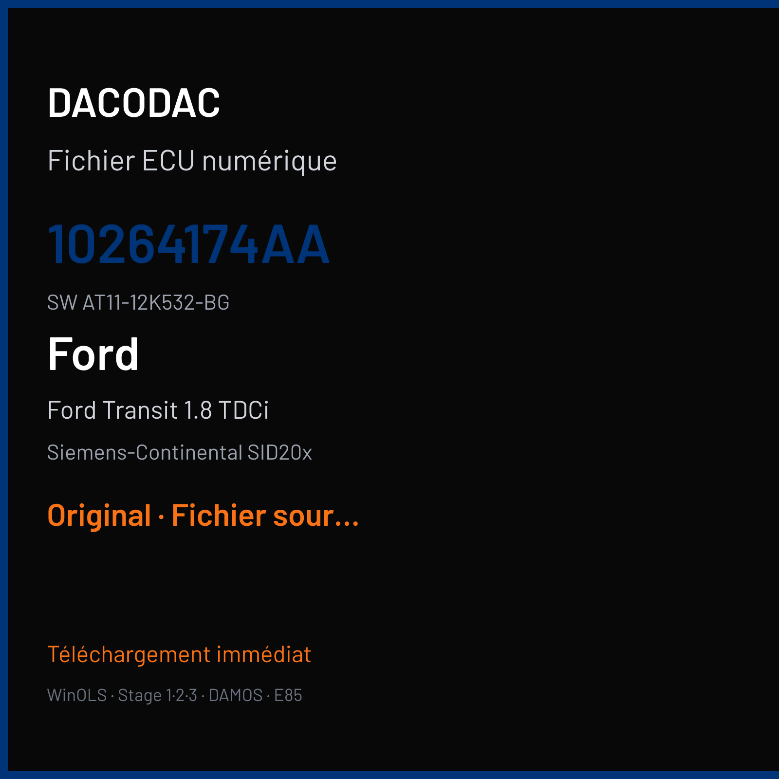 Ford Transit 1.8 TDCi 90 ch (2012) — Siemens-Continental SID20x — 10264174AA · AT11-12K532-BG · FR1D0C2000000 — Original