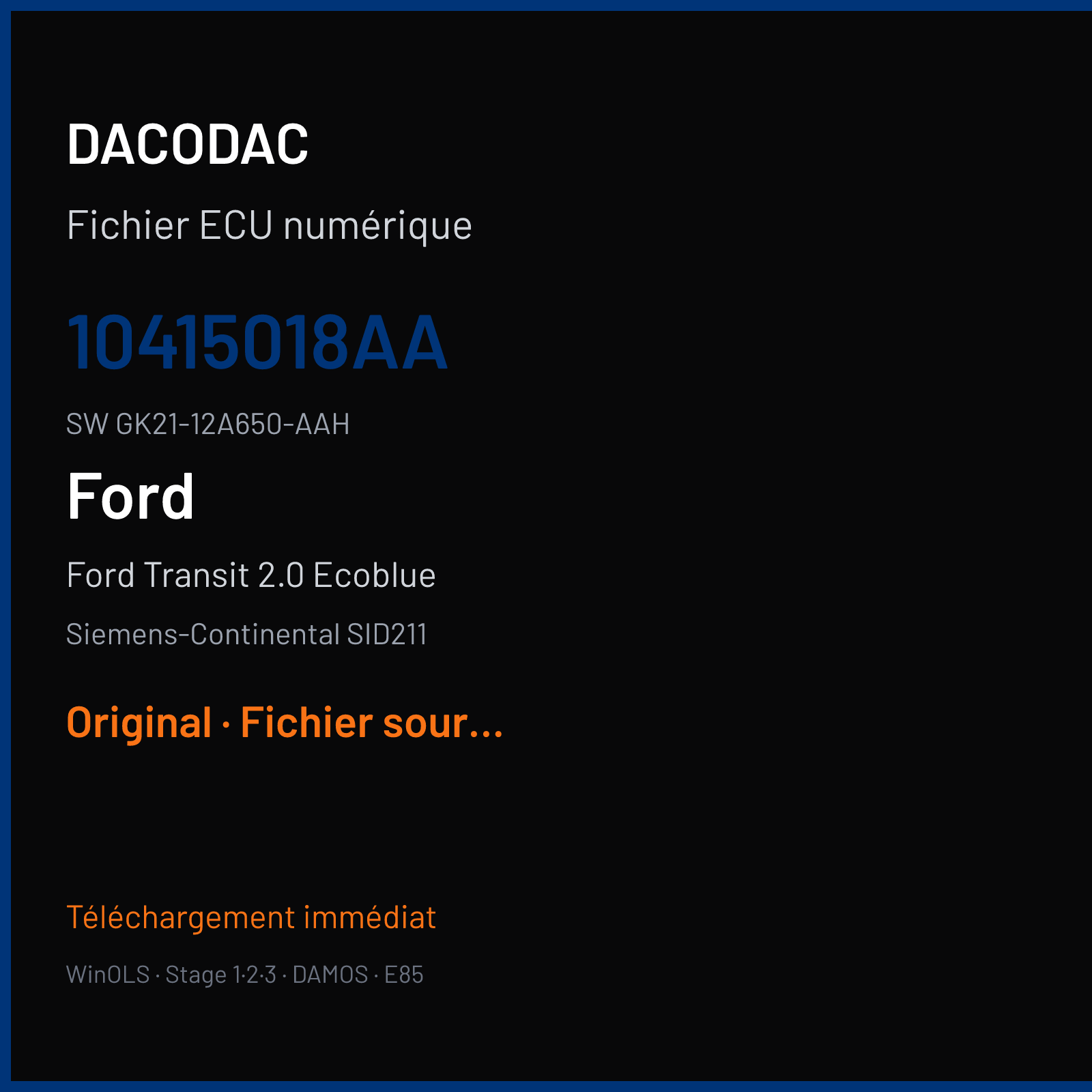Ford Transit 2.0 Ecoblue 170 ch (2019) — Siemens-Continental SID211 — 10415018AA · GK21-12A650-AAH · GK31-14C204-CLG — Original