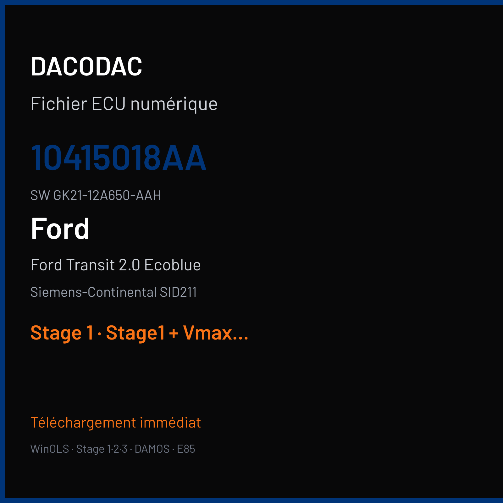 Ford Transit 2.0 Ecoblue 170 ch (2019) — Siemens-Continental SID211 — 10415018AA · GK21-12A650-AAH · GK31-14C204-CLG — Stage 1