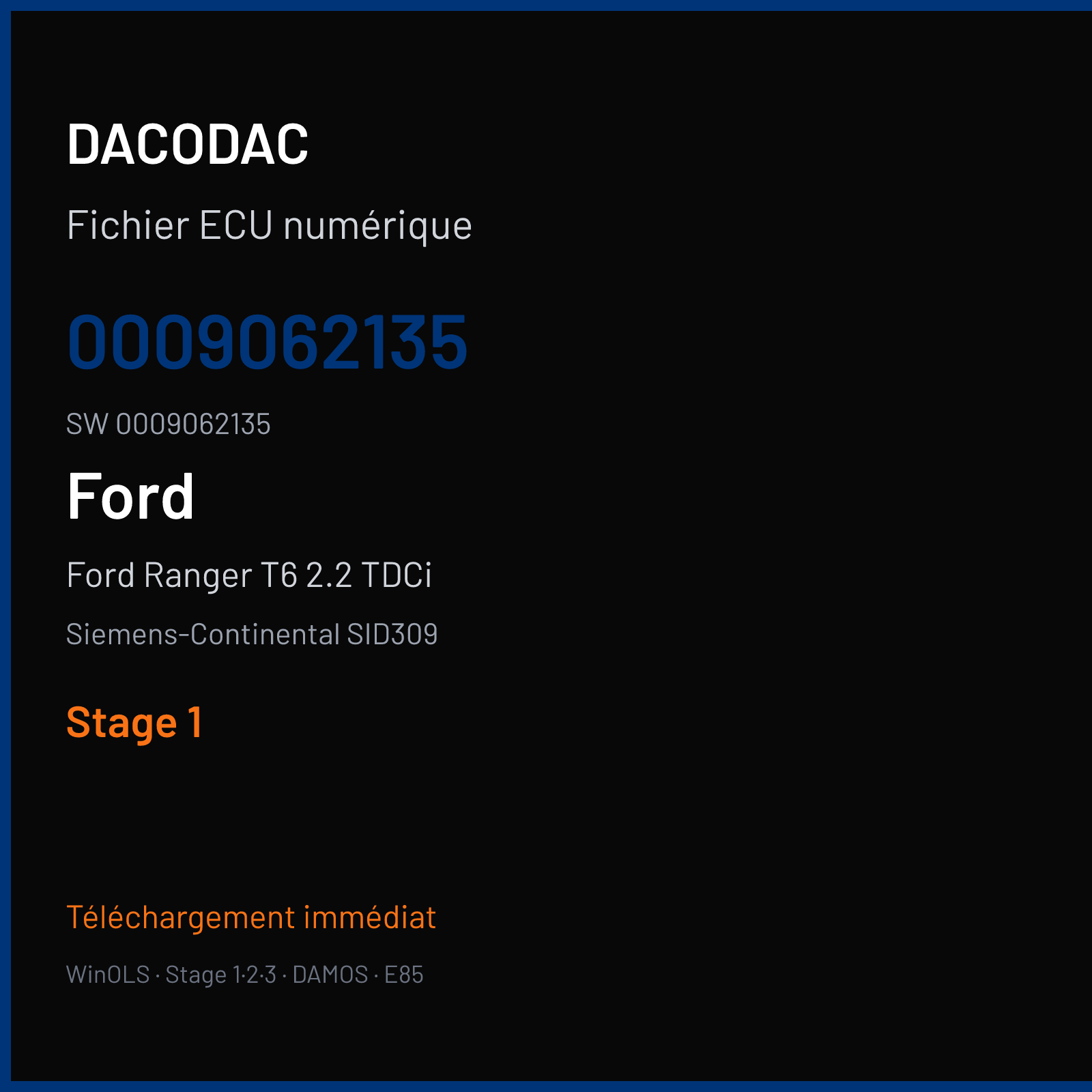 Ford Ranger T6 2.2 TDCi 125 ch (2017) — Siemens-Continental SID309 — 0009062135 · 0009062135 — Stage 1