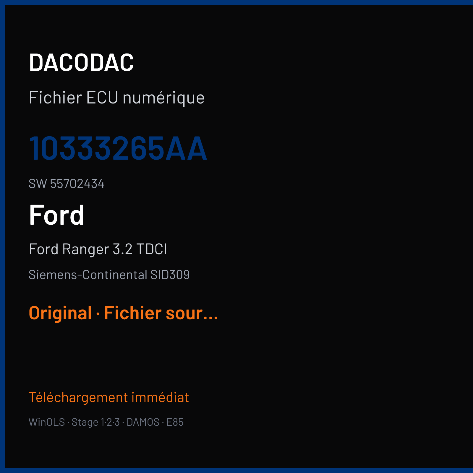 Ford Ranger 3.2 TDCI 200 ch (2016) — Siemens-Continental SID309 — 10333265AA · 55702434 · T6BFRK5070000000 — Original