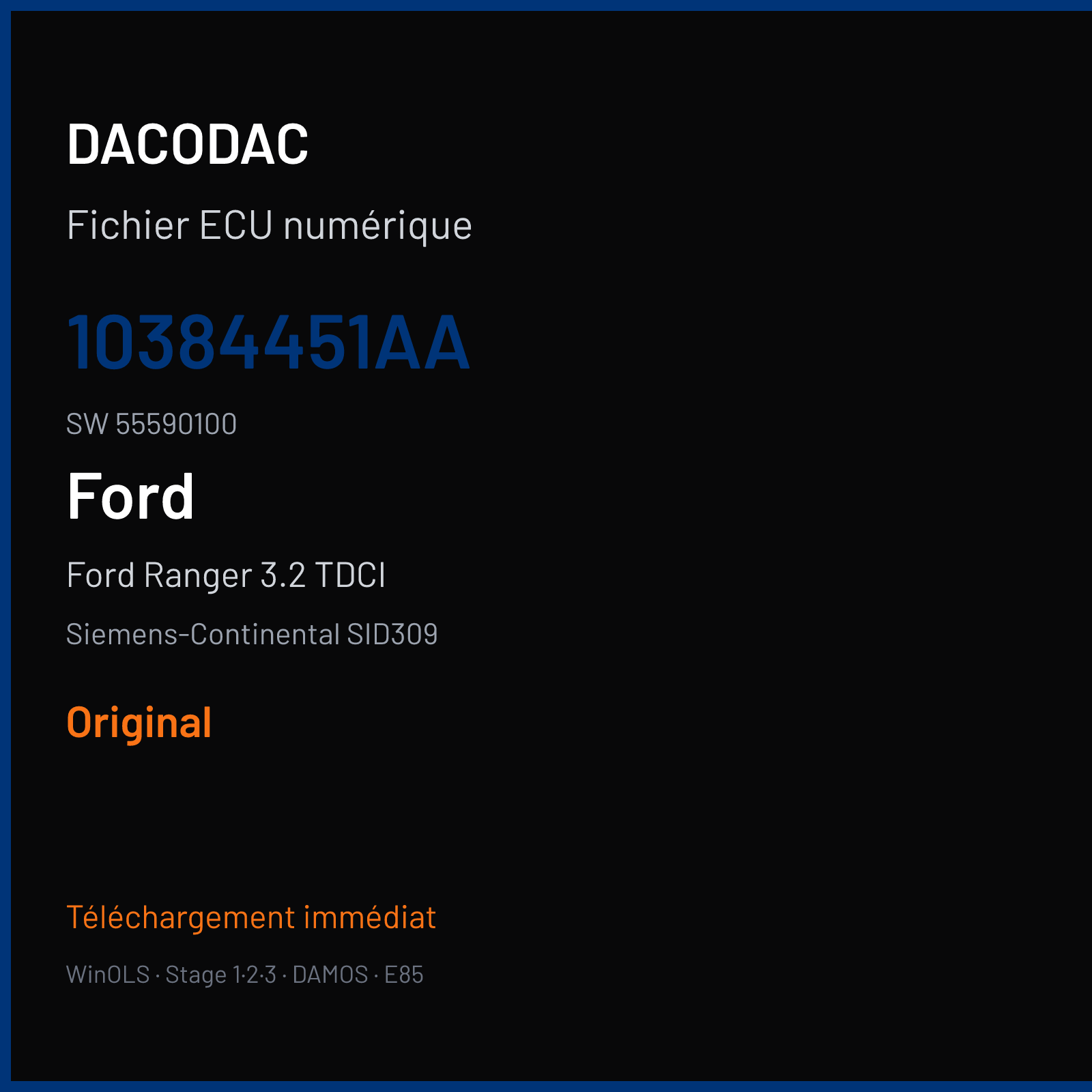 Ford Ranger 3.2 TDCI 200 ch (2016) — Siemens-Continental SID309 — 10384451AA · 55590100 · T6BFRY60B1000000 — Original