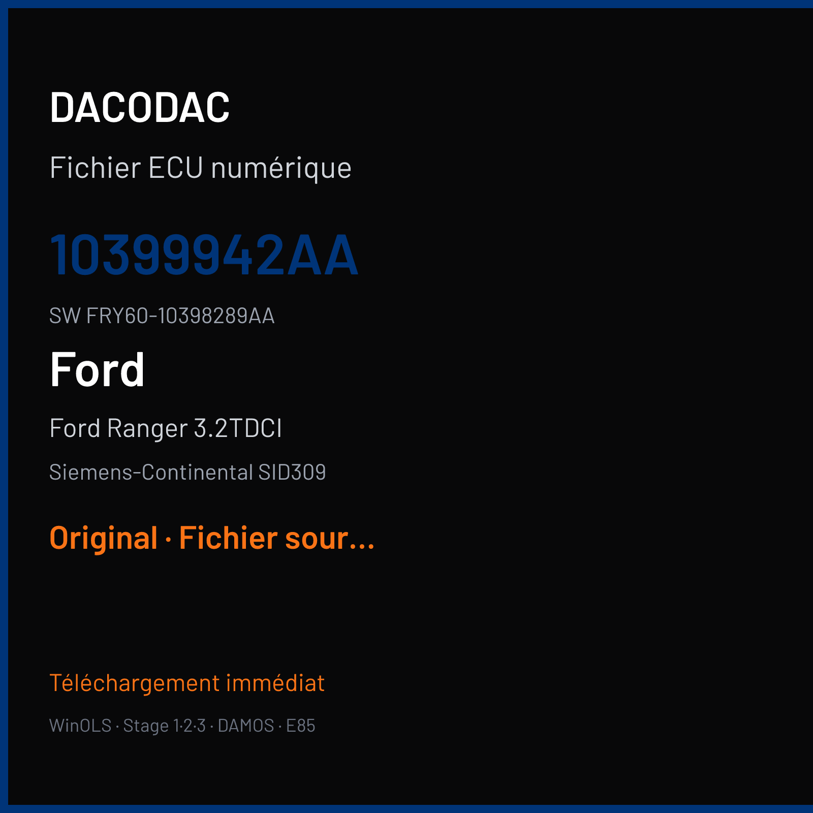 Ford Ranger 3.2TDCI 204 ch (2017) — Siemens-Continental SID309 — 10399942AA · FRY60-10398289AA — Original