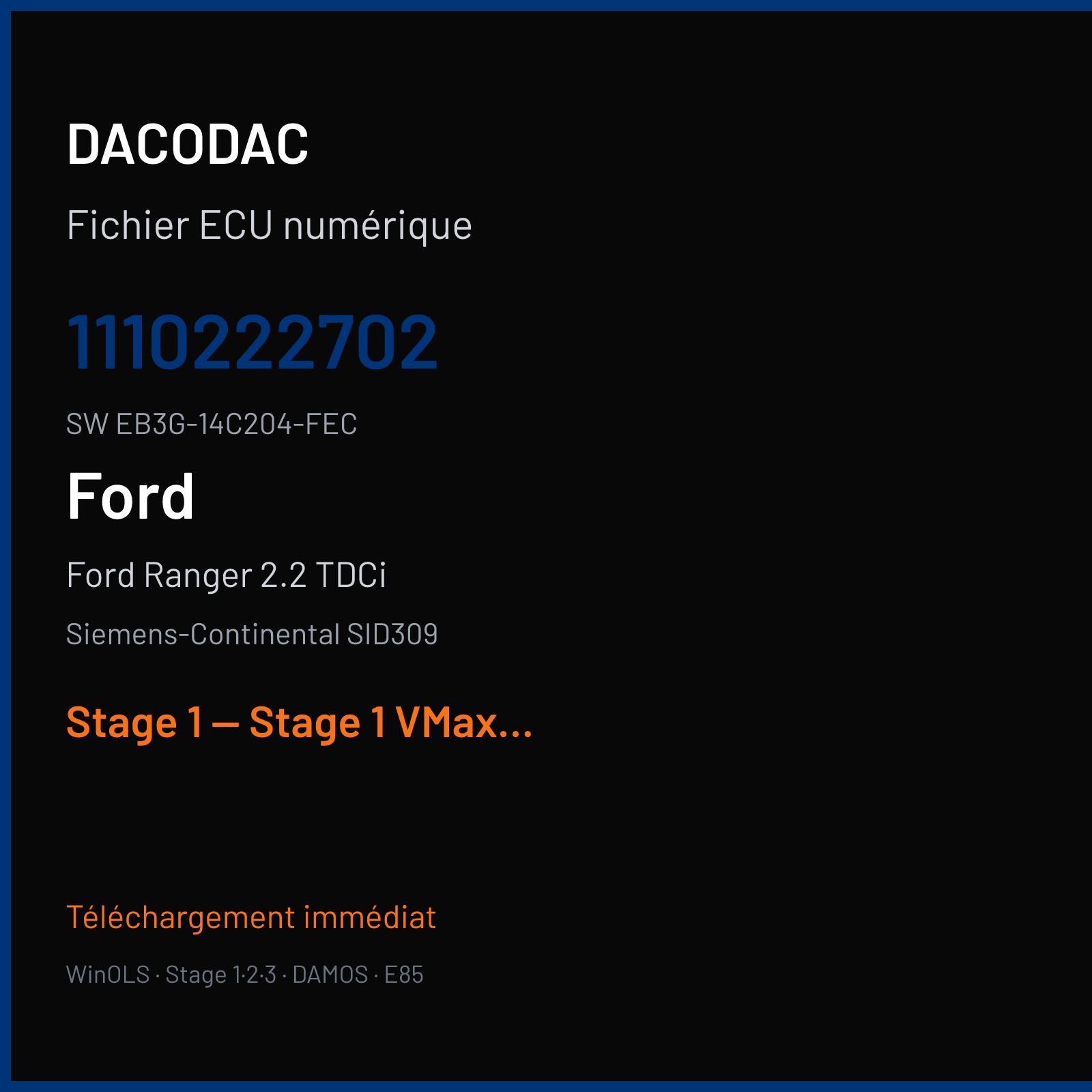 Ford Ranger 2.2 TDCi (2019) — Siemens-Continental SID309 — 1110222702 · EB3G-14C204-FEC — Stage 1 — Stage 1 VMax OFF