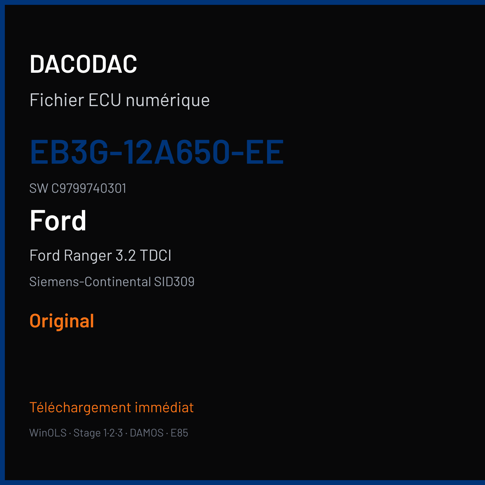 Ford Ranger 3.2 TDCI 200 ch (2017) — Siemens-Continental SID309 — EB3G-12A650-EE · C9799740301 · EB3G-14C204-AHY — Original
