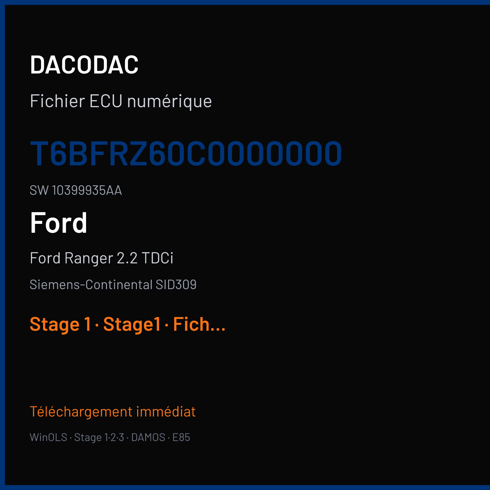 Ford Ranger 2.2 TDCi 131 ch (2019) — Siemens-Continental SID309 — T6BFRZ60C0000000 · 10399935AA · GB3G-14C204-ABL — Stage 1
