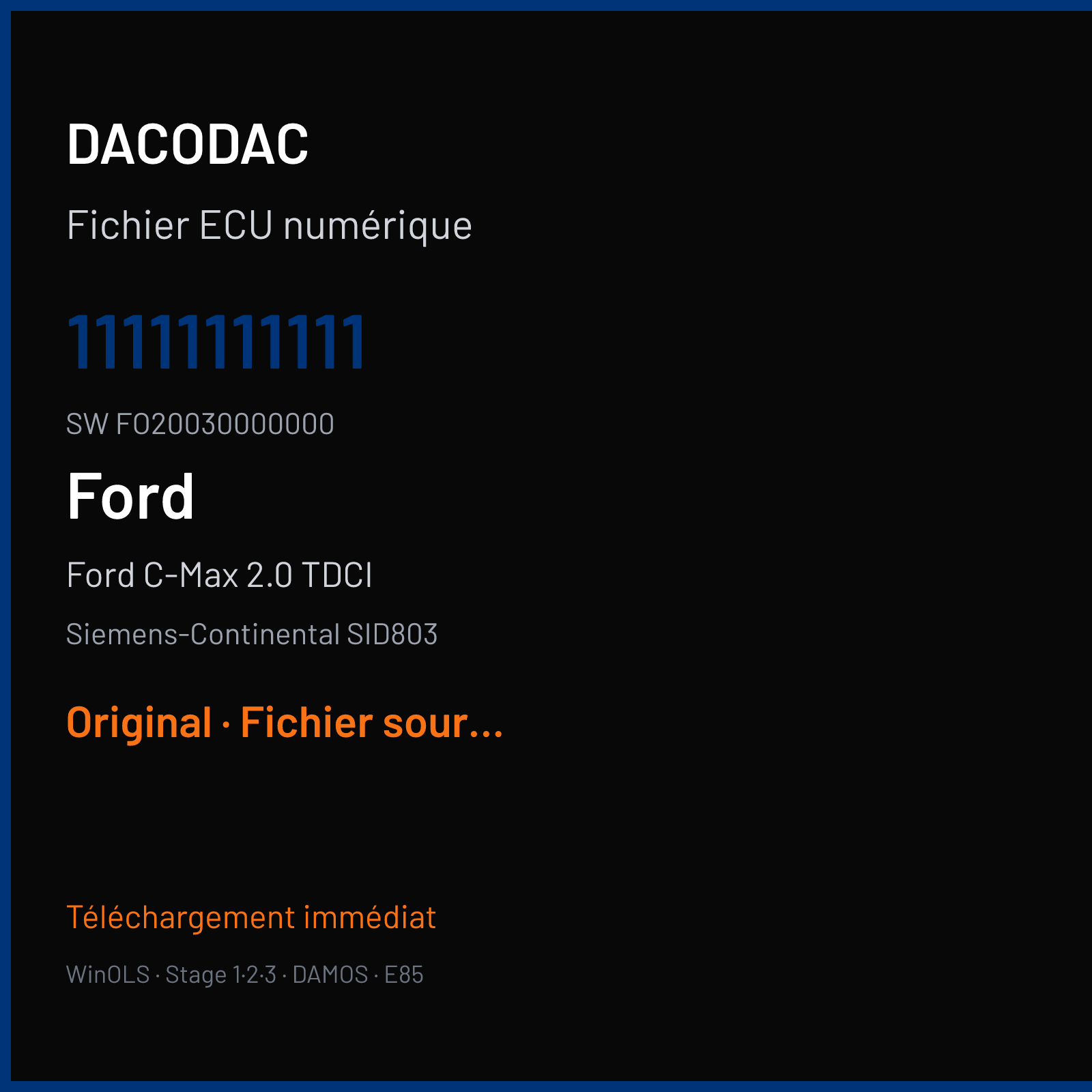 Ford C-Max 2.0 TDCI (2006) — Siemens-Continental SID803 — 11111111111 · FO20030000000 — Original