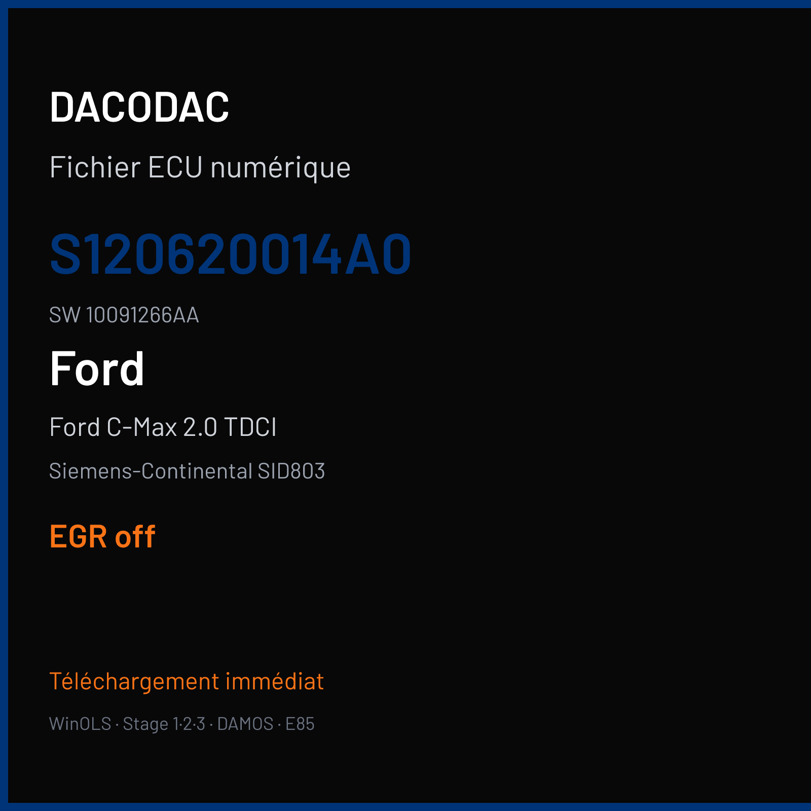 Ford C-Max 2.0 TDCI 136 ch (2005) — Siemens-Continental SID803 — S120620014A0 · 10091266AA · FO10024000000 — EGR off