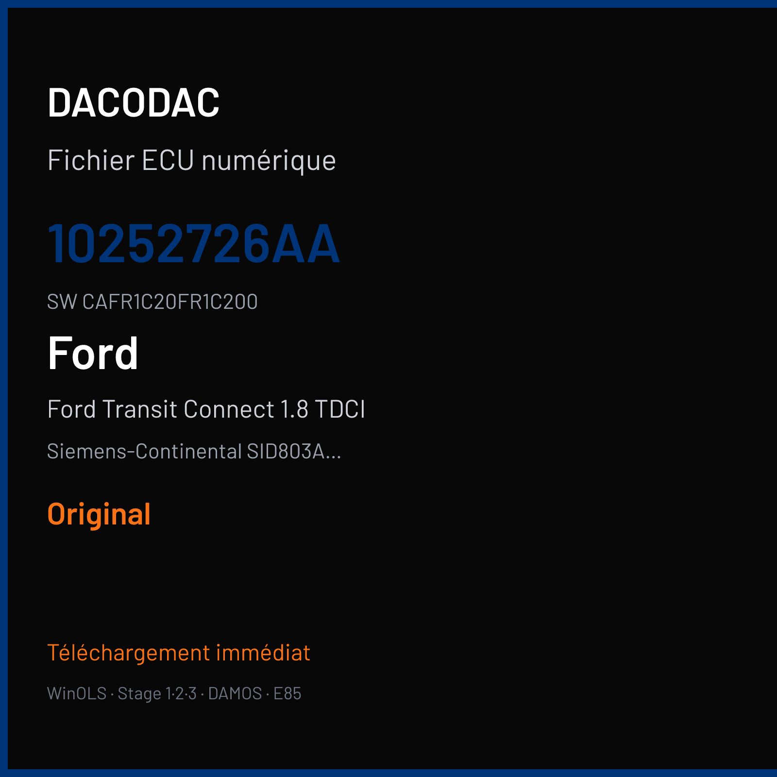 Ford Transit Connect 1.8 TDCI 75 ch (2013) — Siemens-Continental SID803A-SID202 — 10252726AA · CAFR1C20FR1C200 · FR1D0C2000000 — Original