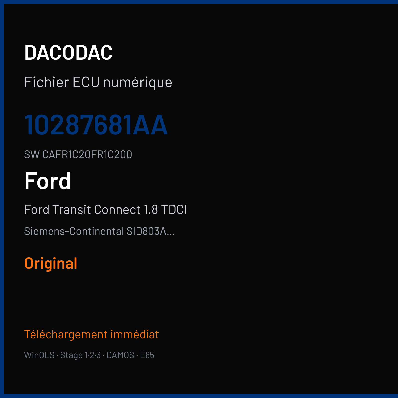 Ford Transit Connect 1.8 TDCI 90 ch (2012) — Siemens-Continental SID803A-SID202 — 10287681AA · CAFR1C20FR1C200 · FR1D0C2000000 — Original