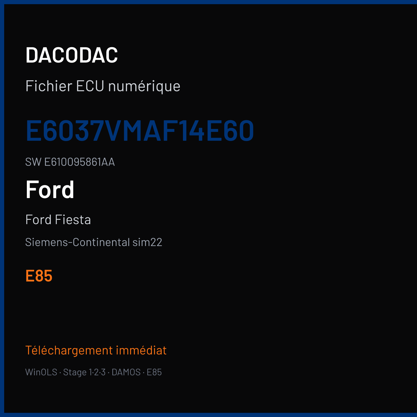 Ford Fiesta — Siemens-Continental sim22 — E6037VMAF14E60 · E610095861AA · F1491E6000000 — E85