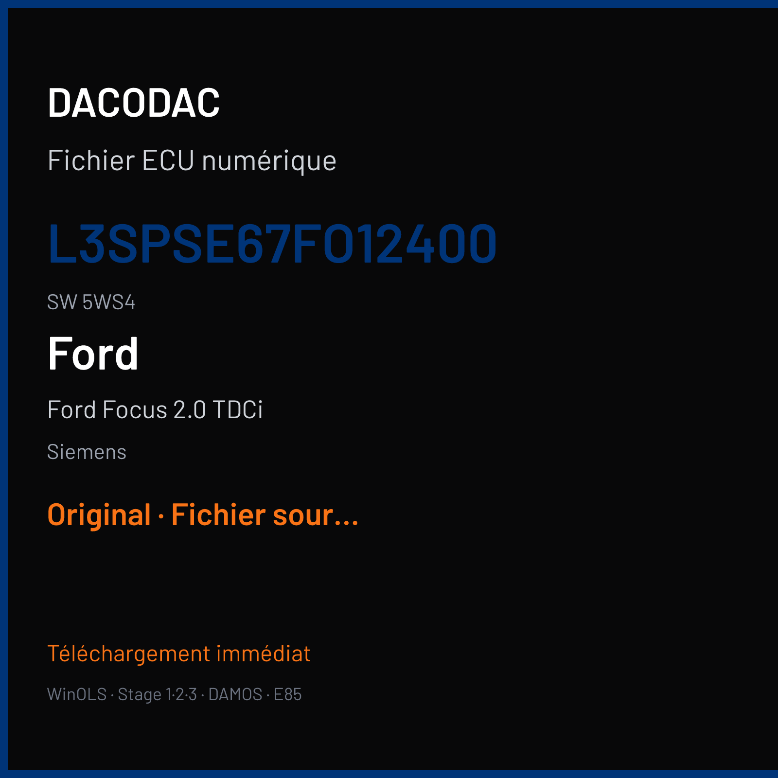 Ford Focus 2.0 TDCi 136 ch (2004) — Siemens — L3SPSE67FO12400 · 5WS4 · 0227C-T FO10024000000 — Original