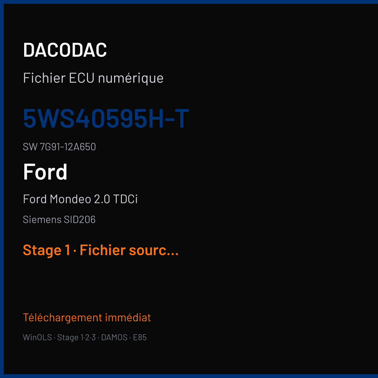 Ford Mondeo 2.0 TDCi 140 ch (2008) — Siemens SID206 — 5WS40595H-T · 7G91-12A650 · UH 10132126AA — Stage 1