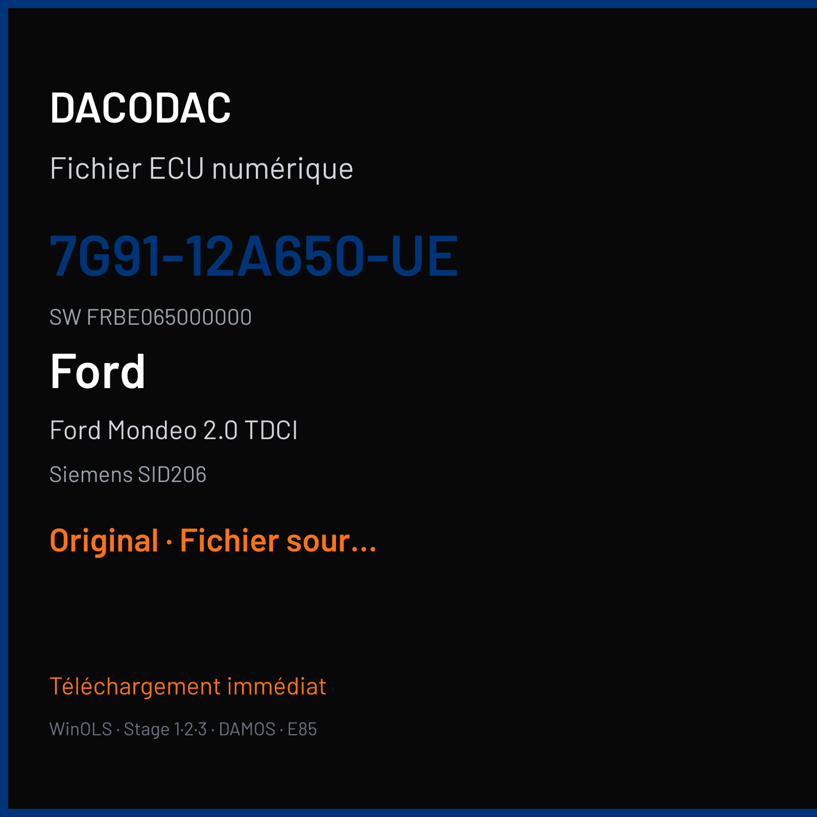 Ford Mondeo 2.0 TDCI (2006) — Siemens SID206 — 7G91-12A650-UE · FRBE065000000 — Original