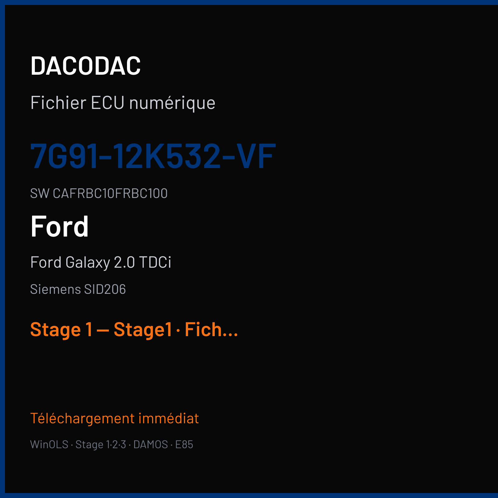 Ford Galaxy 2.0 TDCi (2006) — Siemens SID206 — 7G91-12K532-VF · CAFRBC10FRBC100 — Stage 1 — Stage1