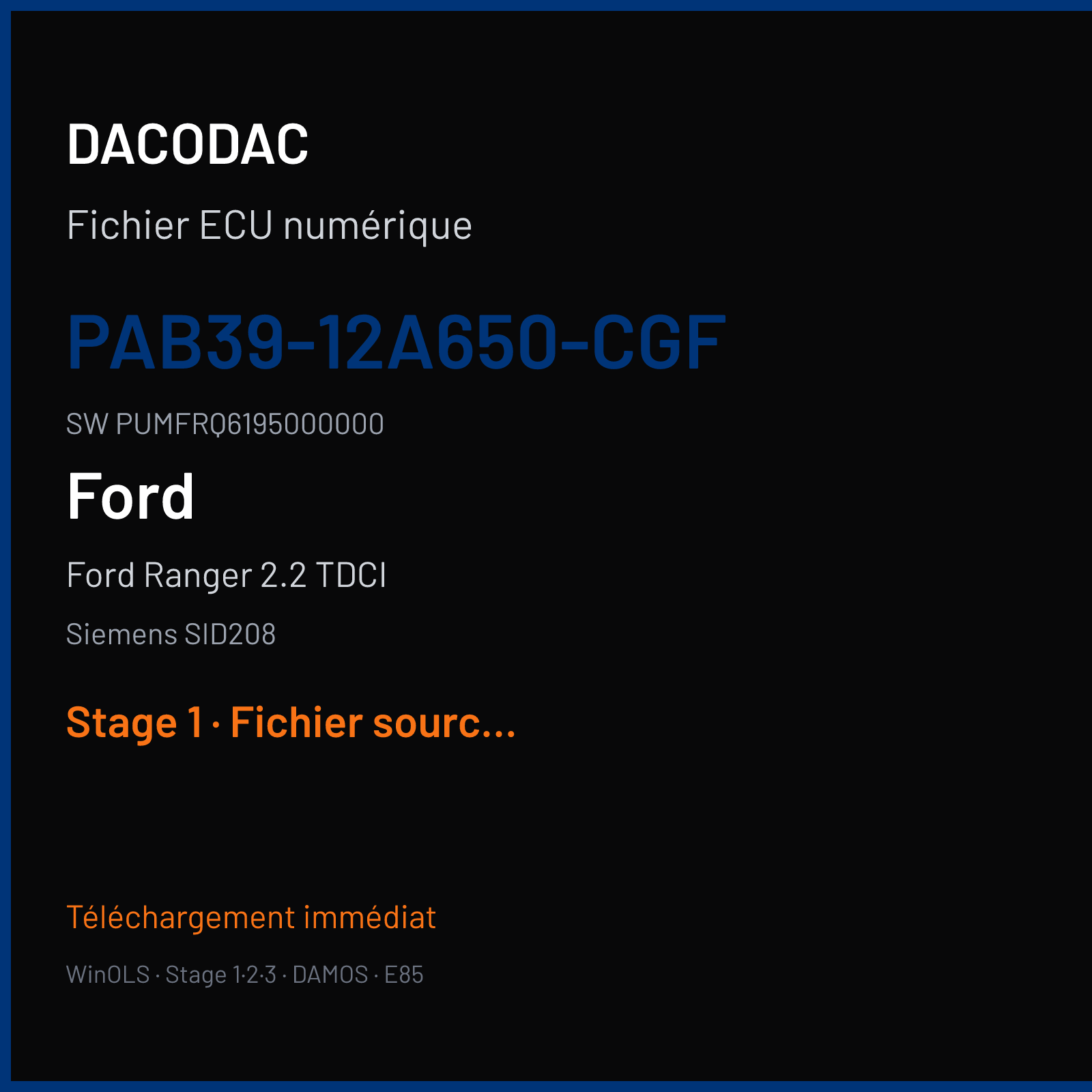 Ford Ranger 2.2 TDCI (2012) — Siemens SID208 — PAB39-12A650-CGF · PUMFRQ6195000000 — Stage 1