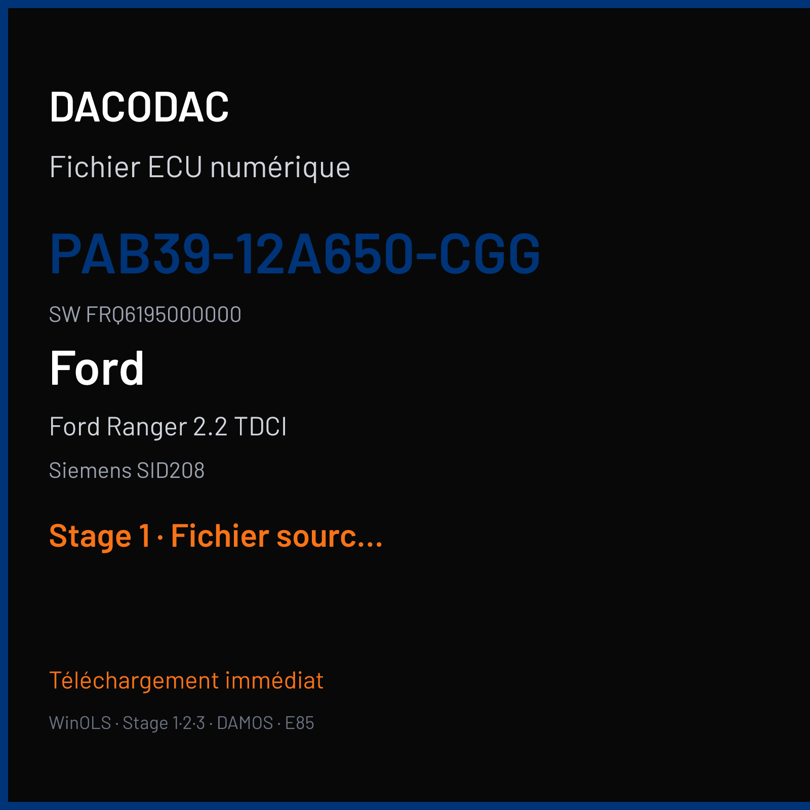 Ford Ranger 2.2 TDCI (2012) — Siemens SID208 — PAB39-12A650-CGG · FRQ6195000000 — Stage 1