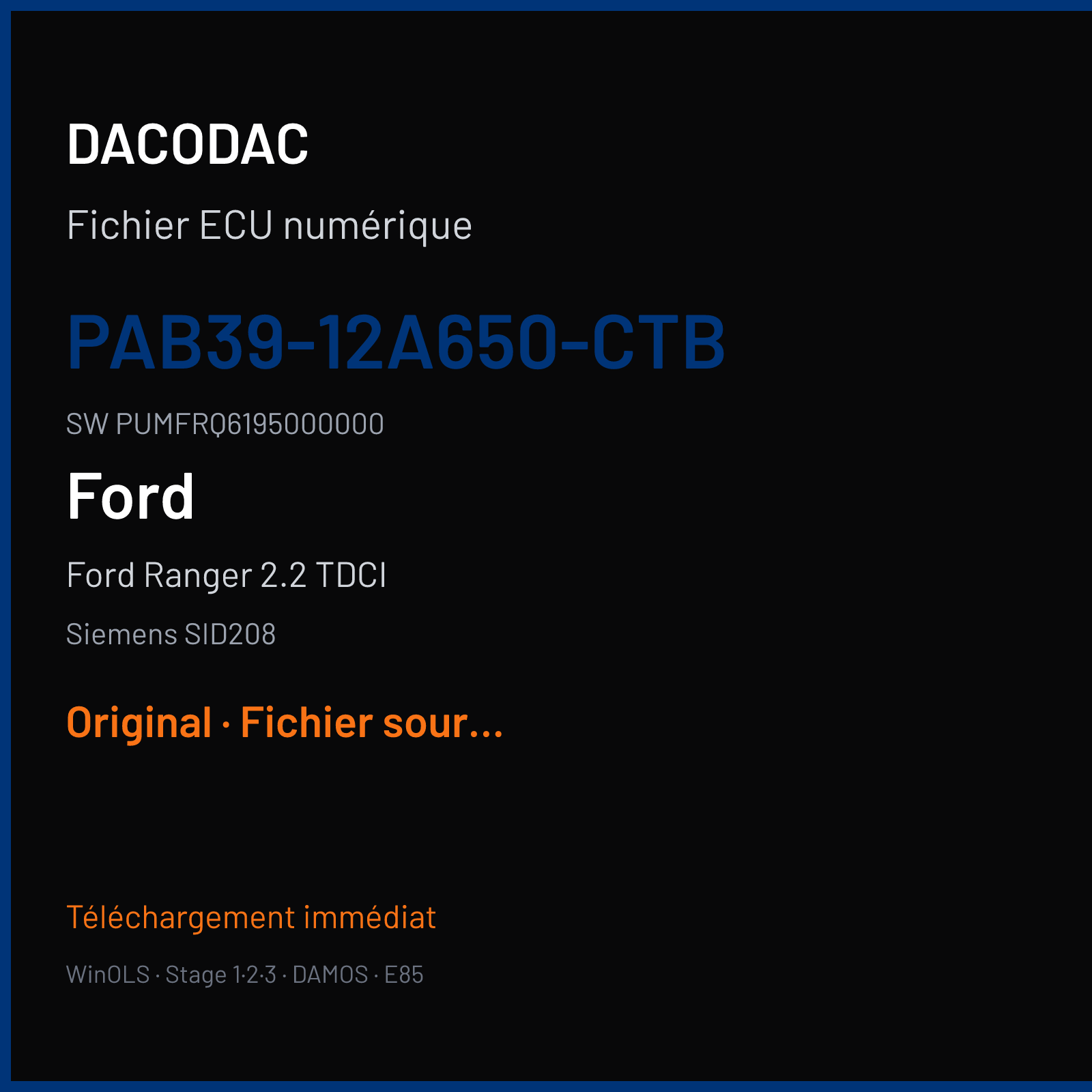 Ford Ranger 2.2 TDCI (2013) — Siemens SID208 — PAB39-12A650-CTB · PUMFRQ6195000000 — Original