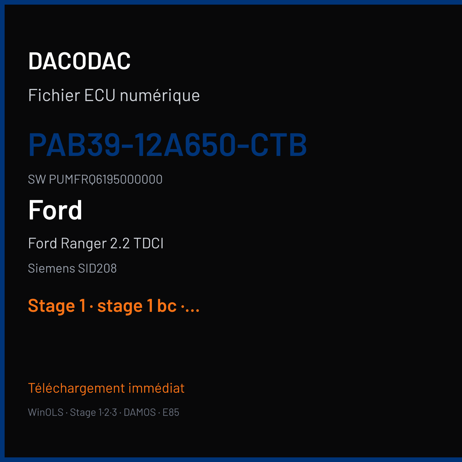 Ford Ranger 2.2 TDCI (2013) — Siemens SID208 — PAB39-12A650-CTB · PUMFRQ6195000000 — Stage 1
