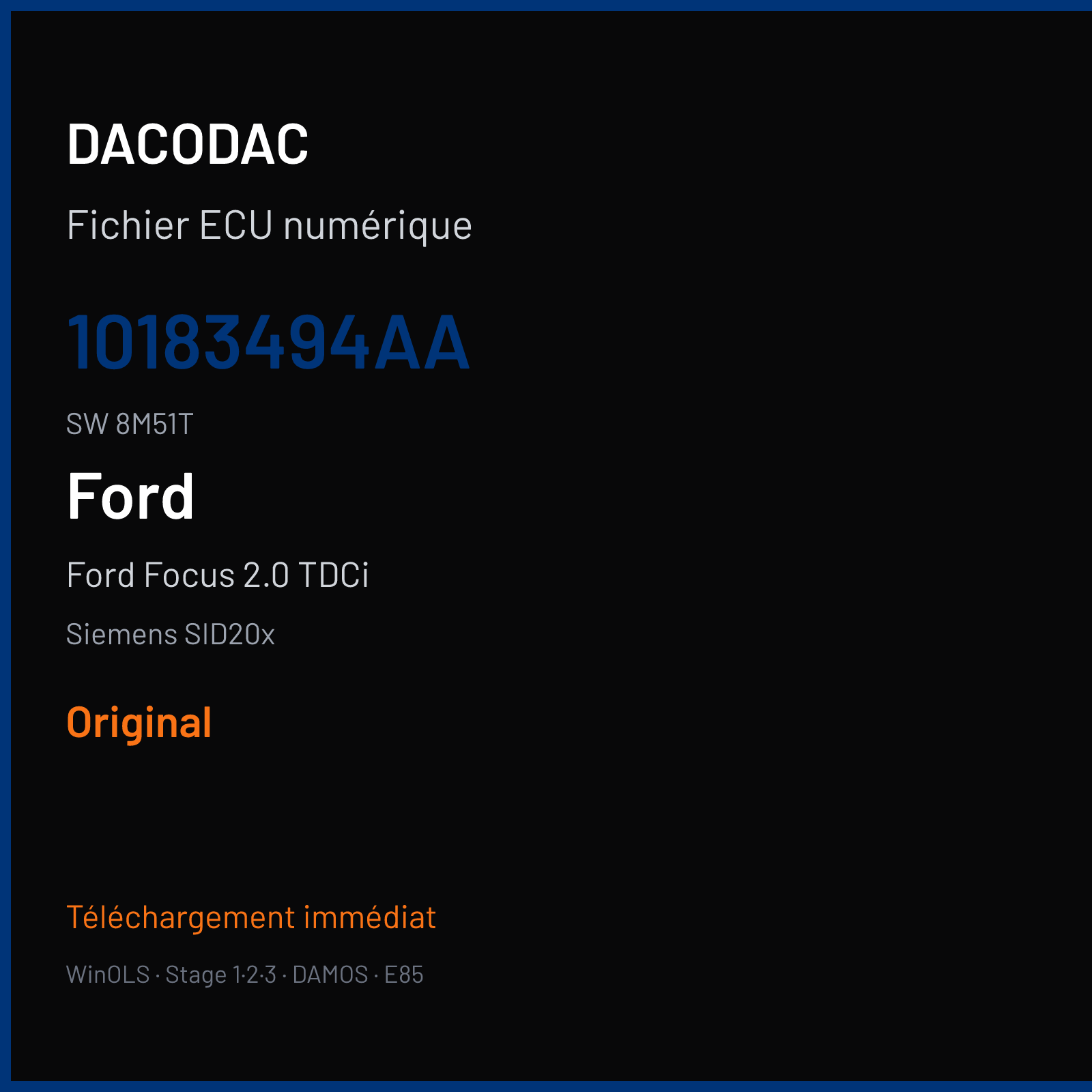 Ford Focus 2.0 TDCi 110 ch (2010) — Siemens SID20x — 10183494AA · 8M51T · FR1D0G0000000 — Original