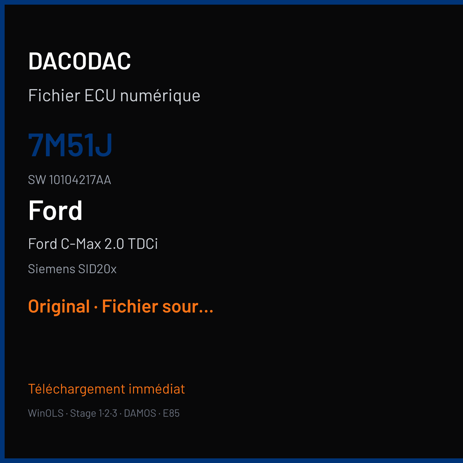 Ford C-Max 2.0 TDCi 136 ch (2008) — Siemens SID20x — 7M51J · 10104217AA · FO20040000000 — Original