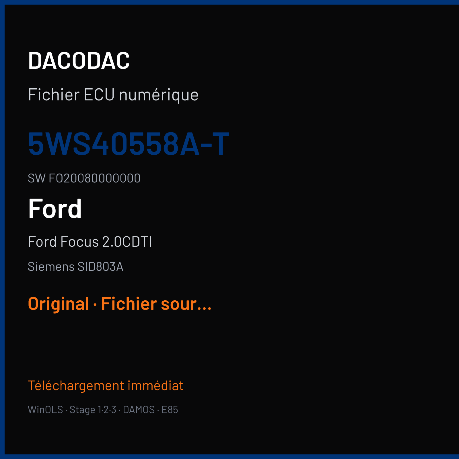 Ford Focus 2.0CDTI (2009) — Siemens SID803A — 5WS40558A-T · FO20080000000 — Original