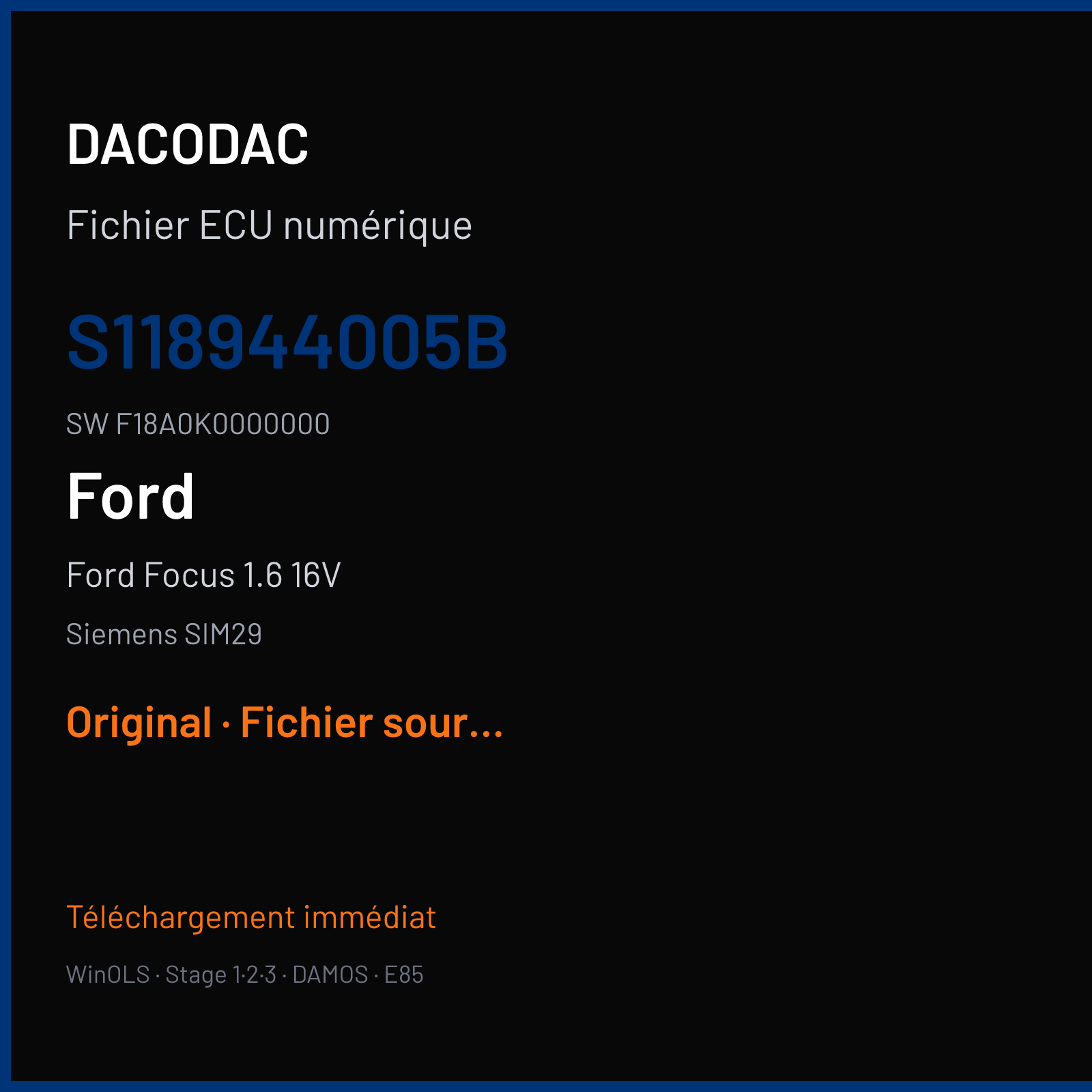 Ford Focus 1.6 16V (2009) — Siemens SIM29 — S118944005B · F18A0K0000000 — Original