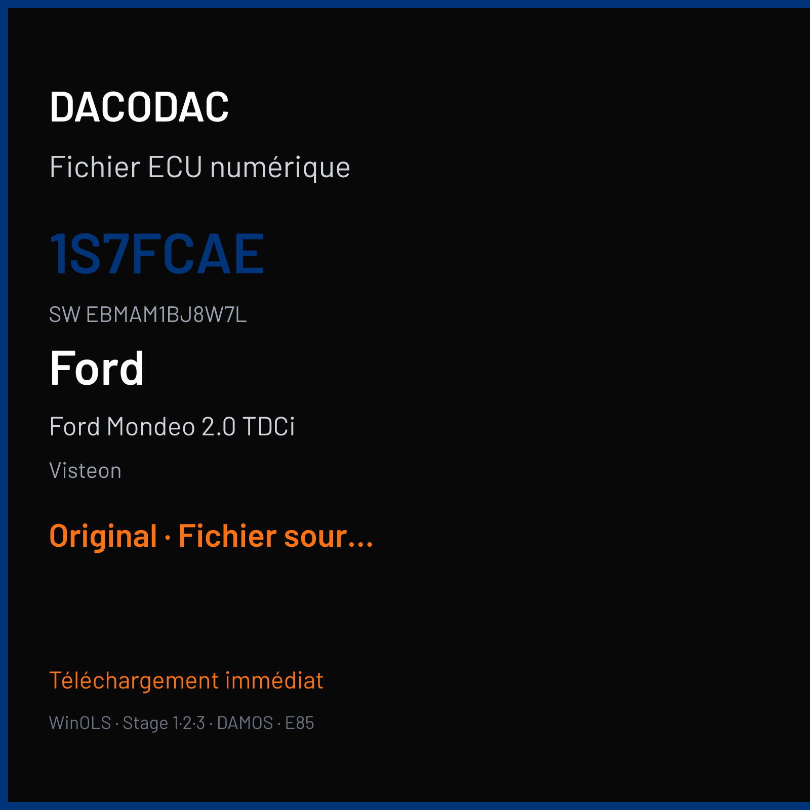 Ford Mondeo 2.0 TDCi 115 ch (2002) — Visteon — 1S7FCAE · EBMAM1BJ8W7L · 1S7F-12K532-BE EEC-V — Original