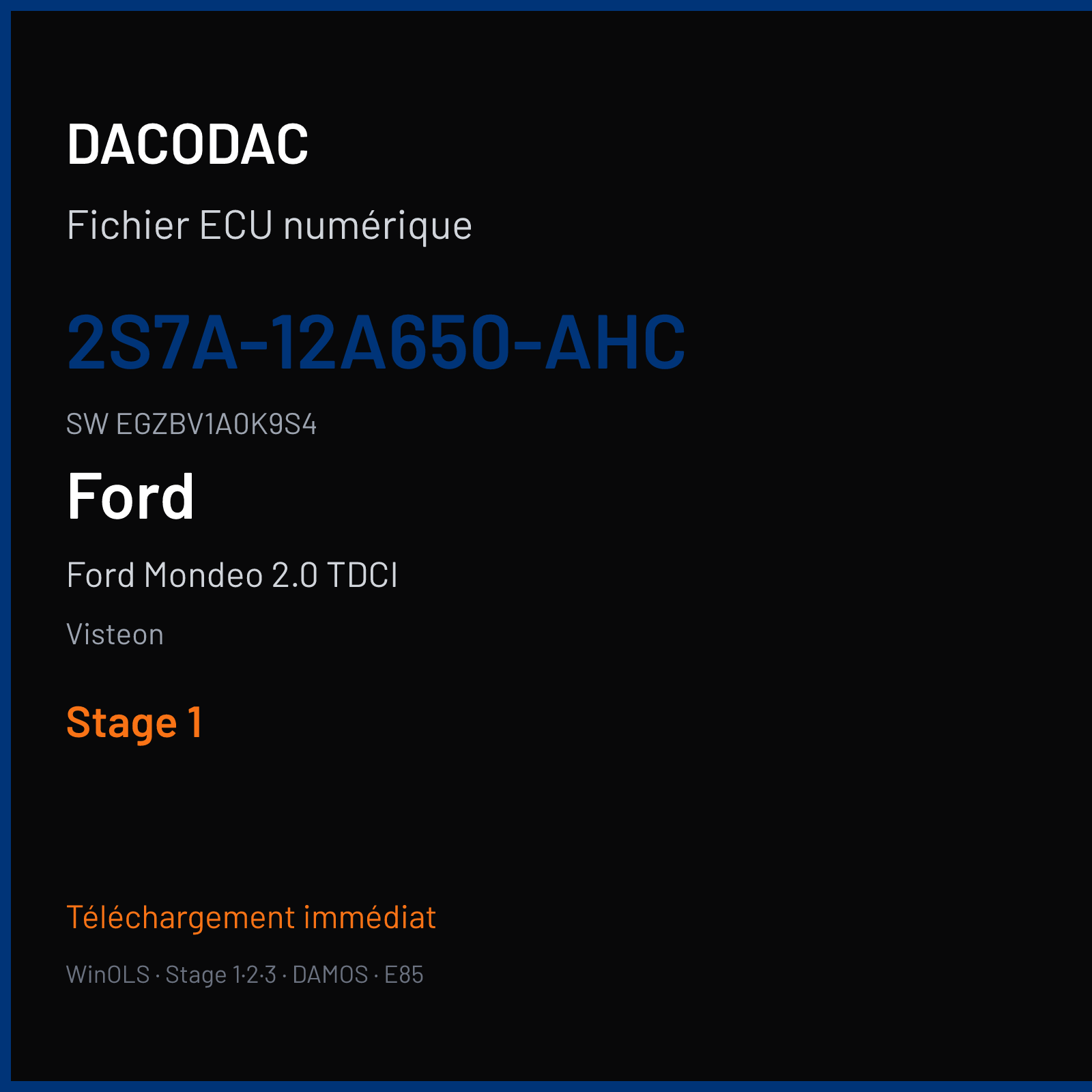 Ford Mondeo 2.0 TDCI 115 ch (2002) — Visteon — 2S7A-12A650-AHC · EGZBV1A0K9S4 · PUQL3G2.HexS7AAHC EEC.V — Stage 1