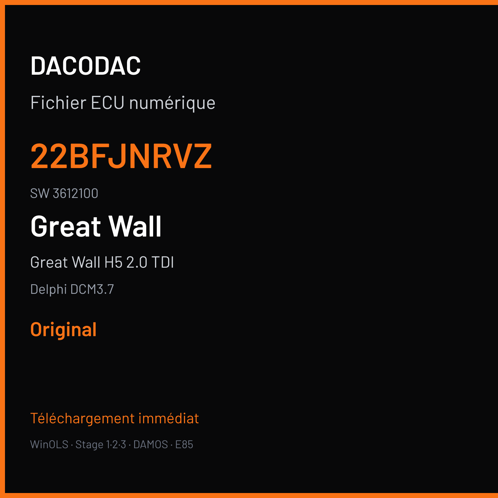 Great Wall H5 2.0 TDI 150 ch (2012) — Delphi DCM3.7 — 22BFJNRVZ · 3612100 · 11070331111006056W01 — Original