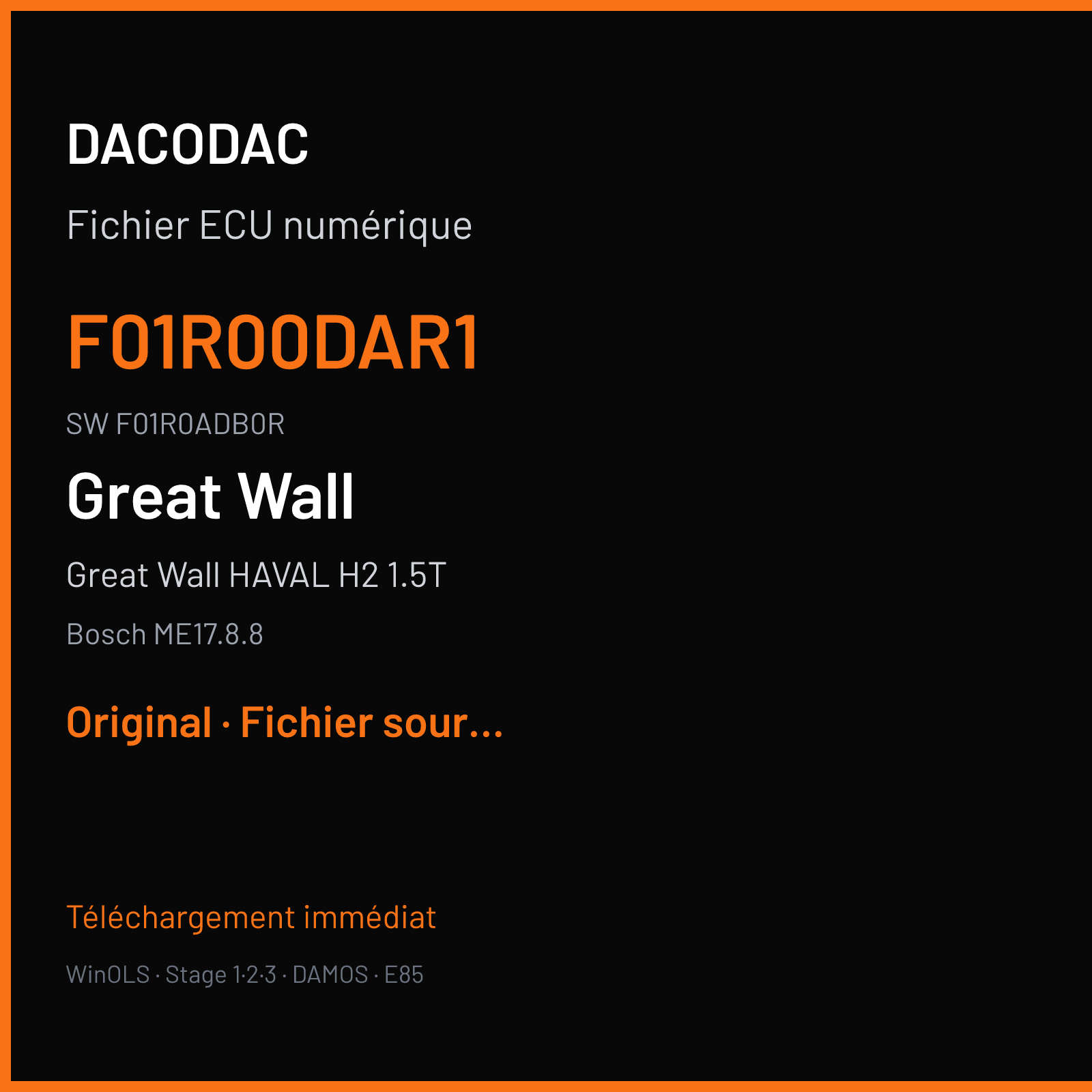 Great Wall HAVAL H2 1.5T (2016) — Bosch ME17.8.8 — F01R00DAR1 · F01R0ADB0R — Original