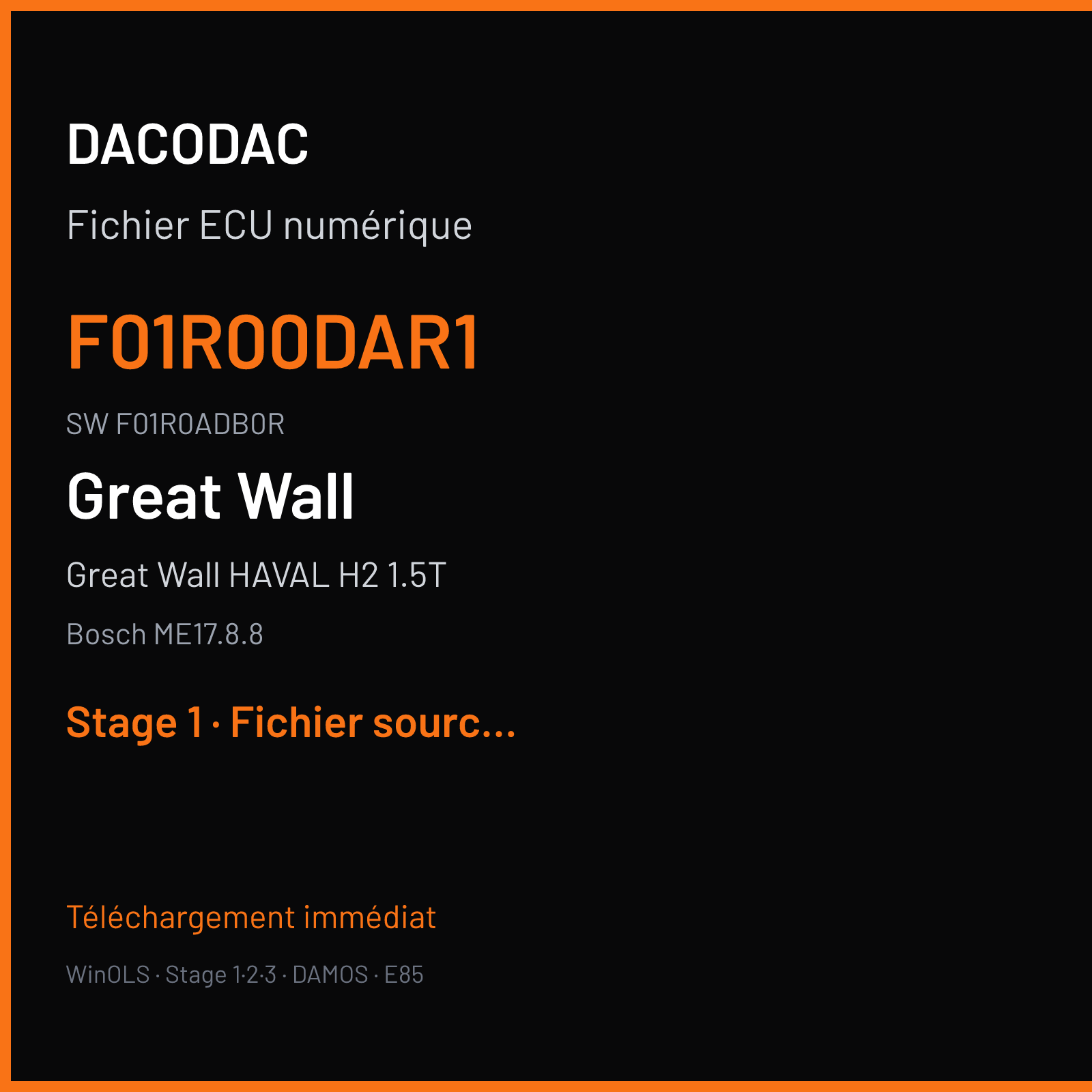 Great Wall HAVAL H2 1.5T (2016) — Bosch ME17.8.8 — F01R00DAR1 · F01R0ADB0R — Stage 1